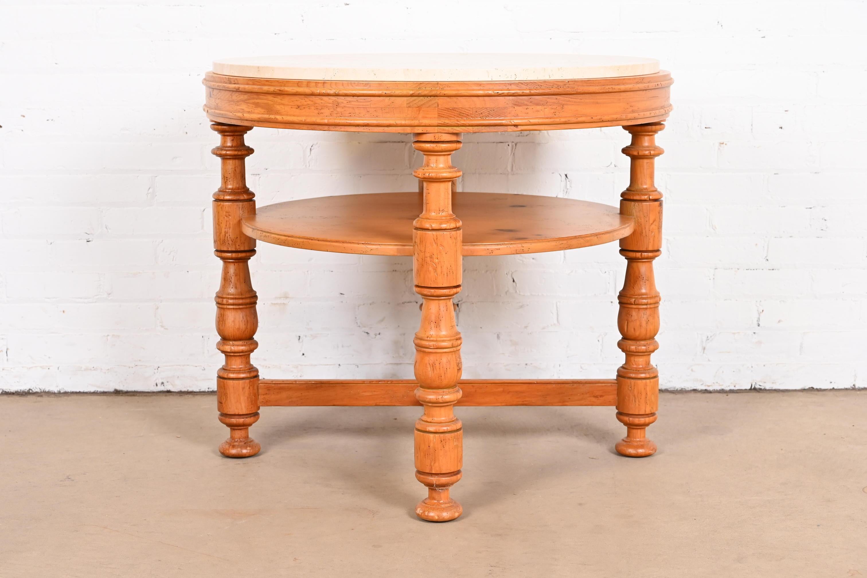 Baker Furniture Italian Provincial Pine Travertine Top Tea Table or Center Table 5