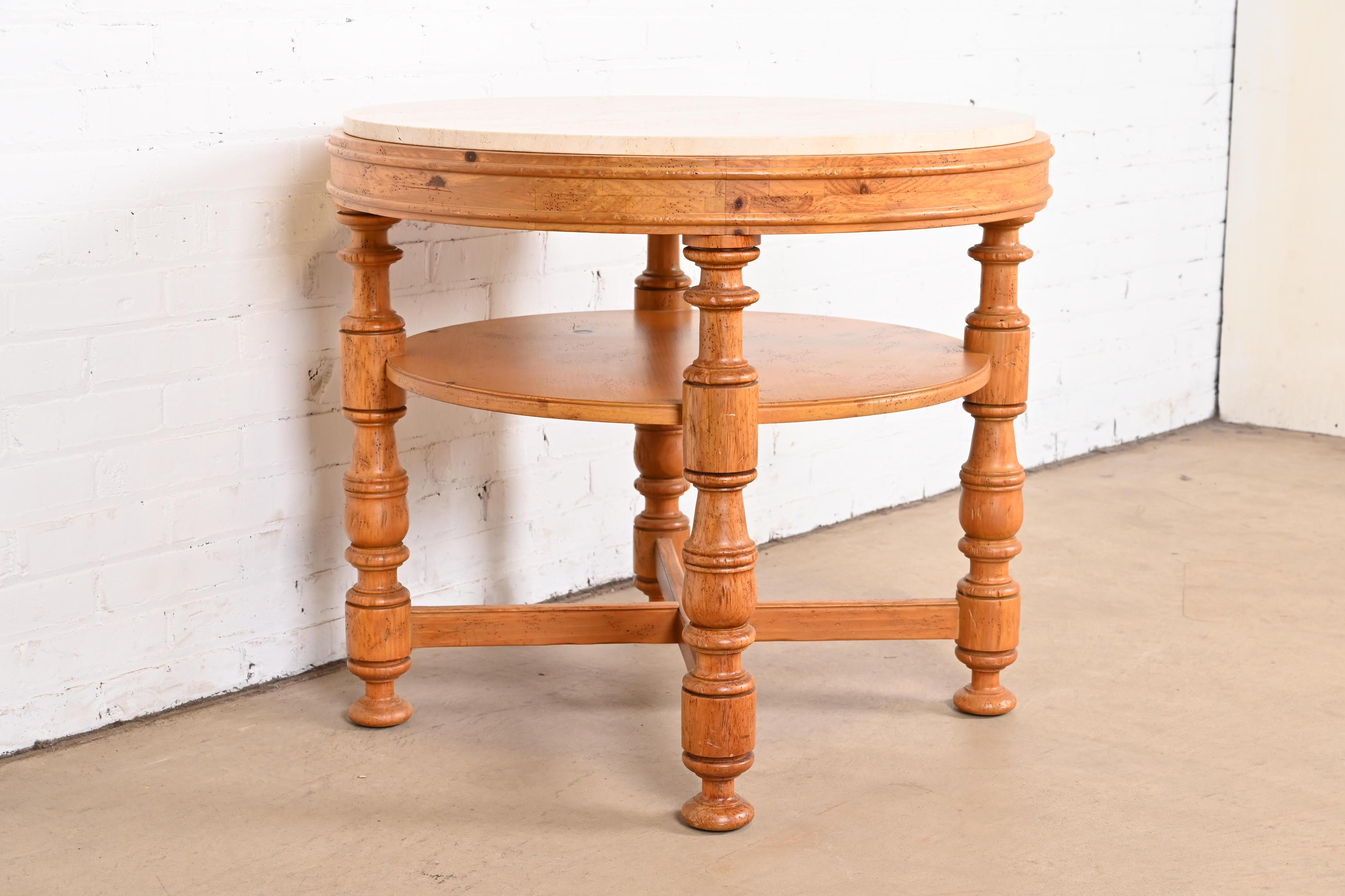 Baker Furniture Italian Provincial Pine Travertine Top Tea Table or Center Table 1