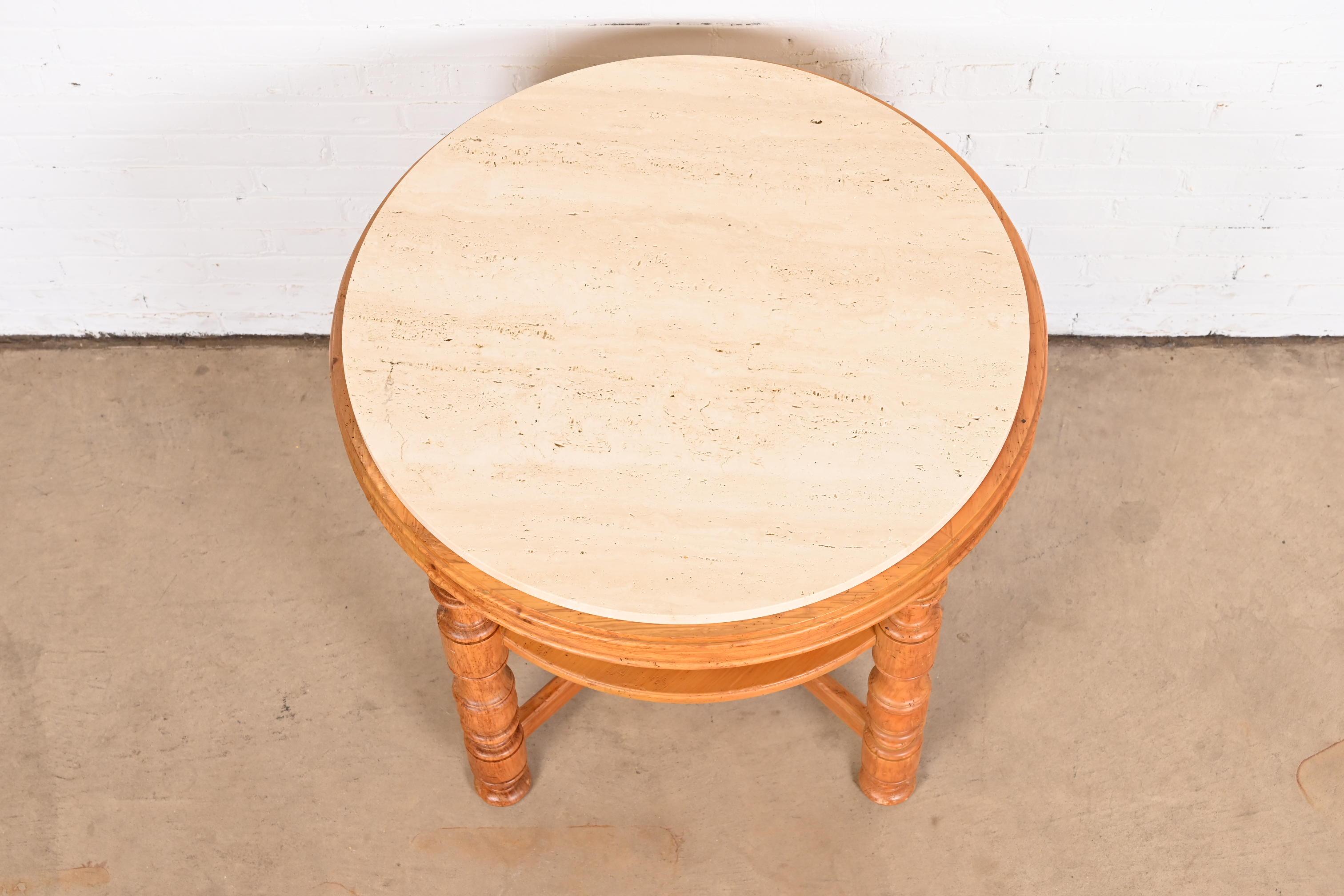 Baker Furniture Italian Provincial Pine Travertine Top Tea Table or Center Table 2