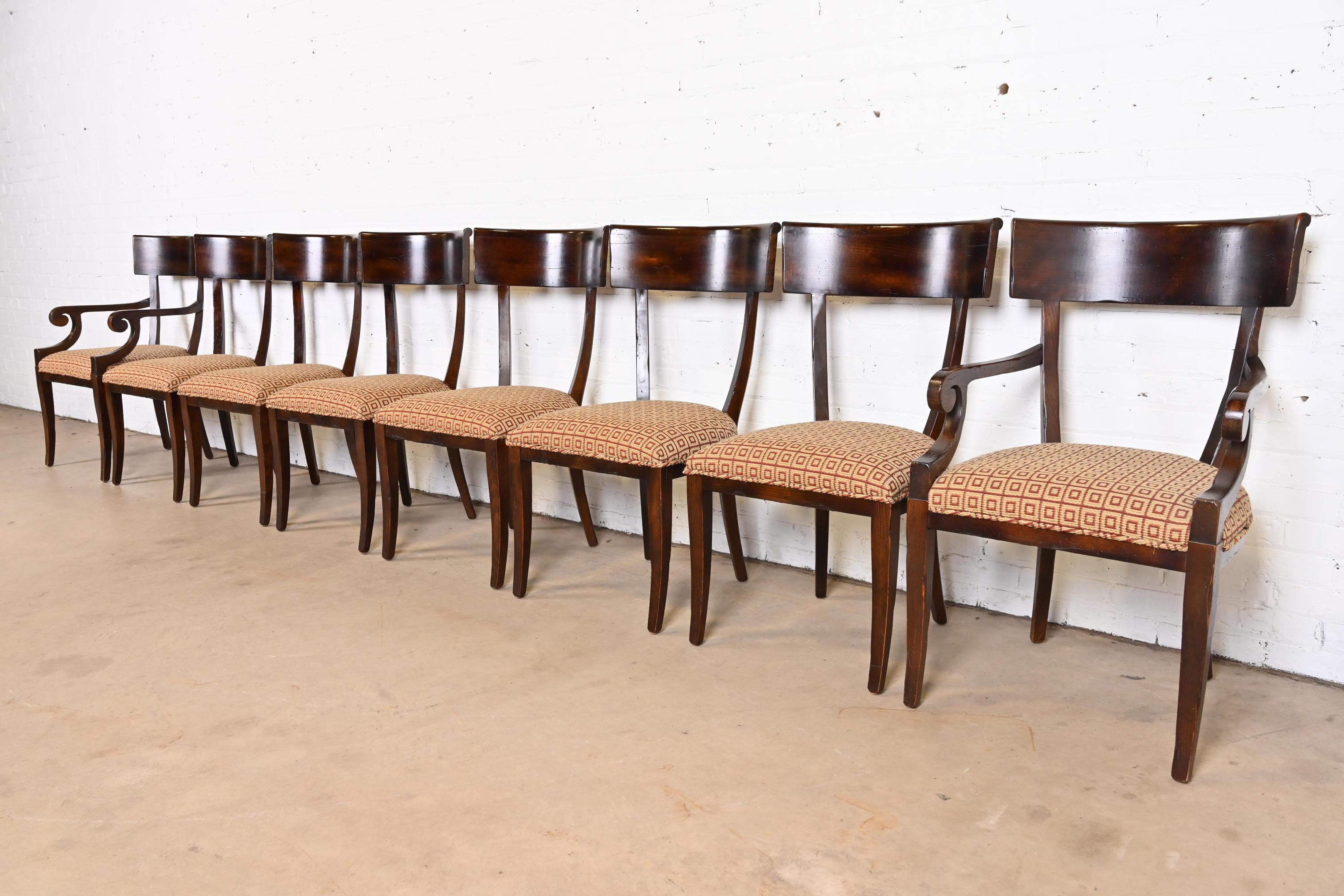 20th Century Baker Furniture Italian Regency Walnut Klismos Dining Chairs, Set of Eight