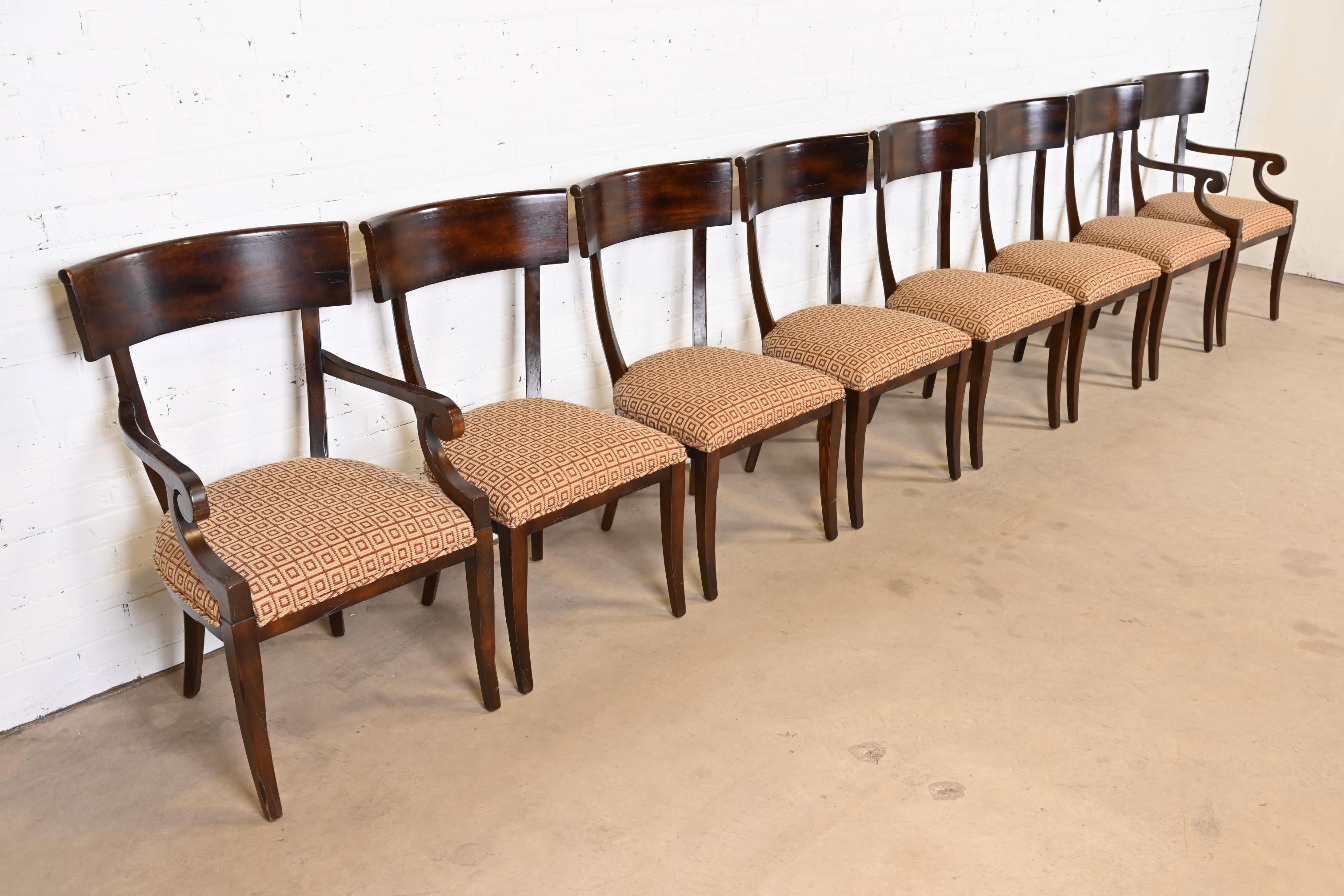 20th Century Baker Furniture Italian Regency Walnut Klismos Dining Chairs, Set of Eight