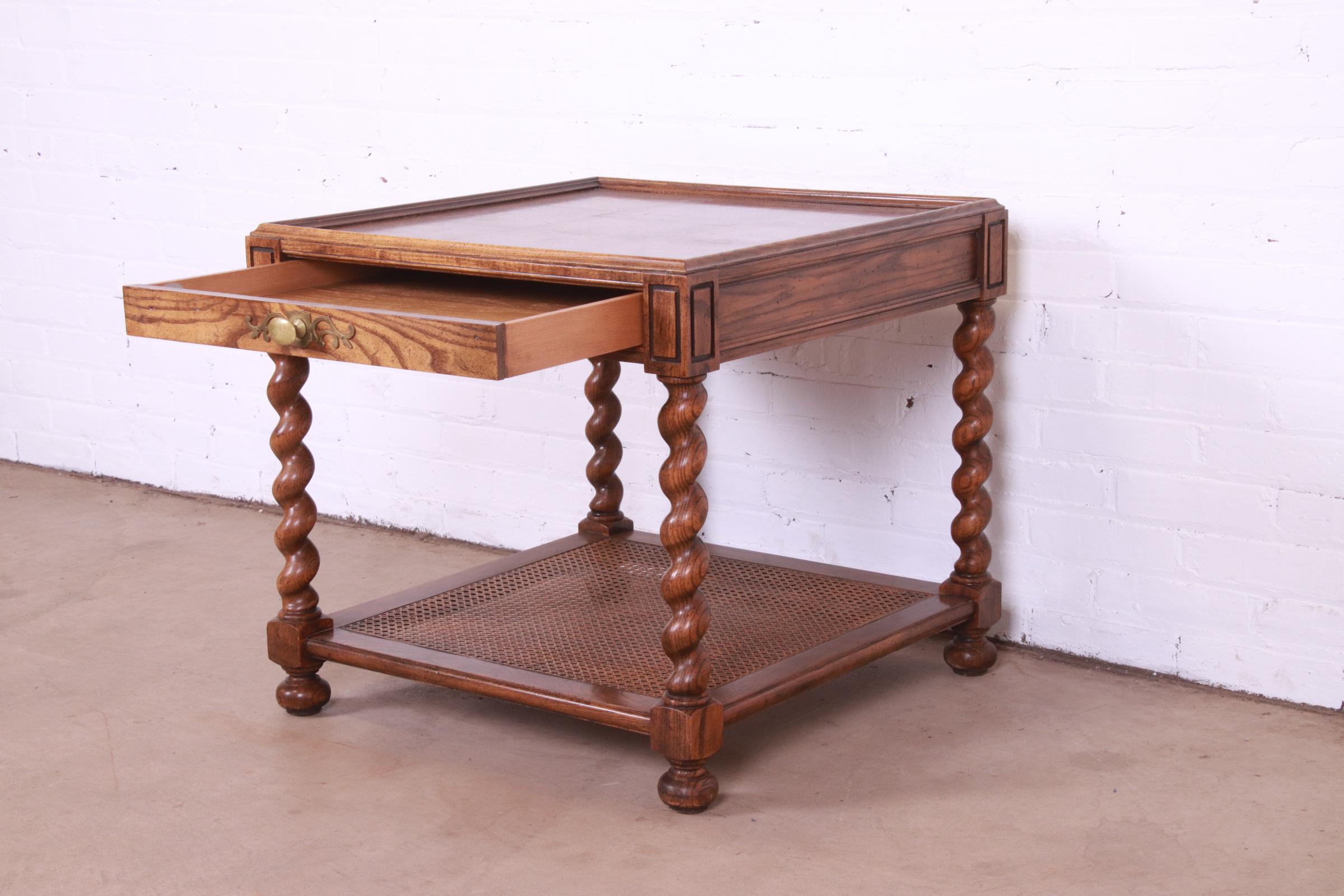 Baker Furniture Jacobean English Barley Twist Oak, Burl, and Cane Tea Table 3