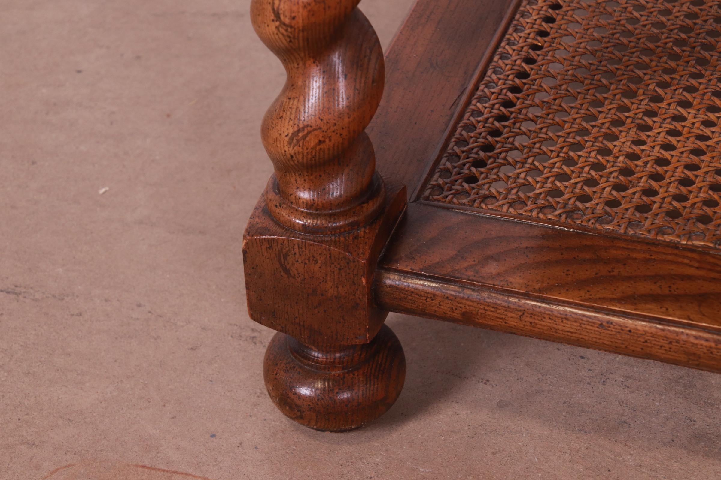 Baker Furniture Jacobean English Barley Twist Oak, Burl, and Cane Tea Table 6