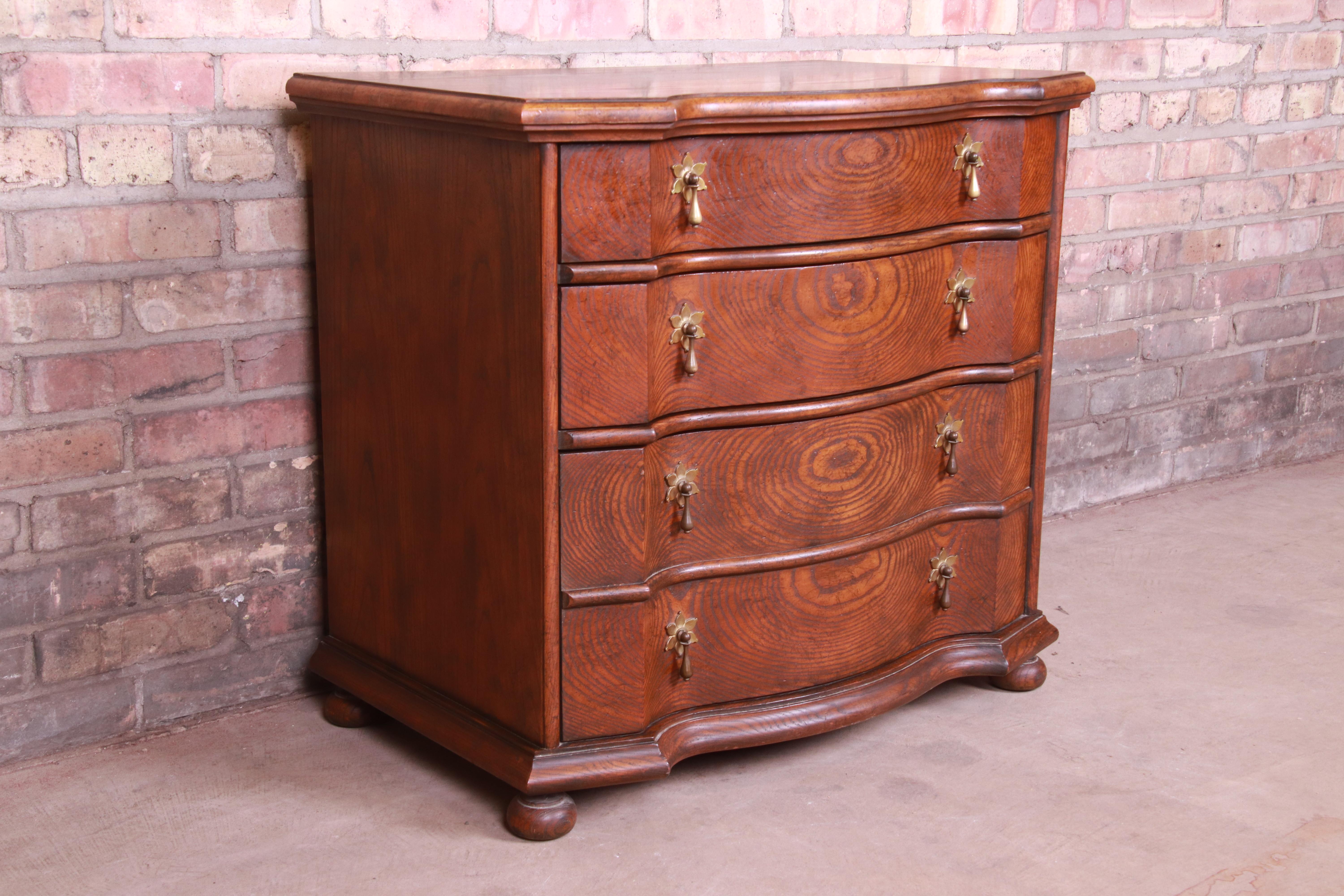 Brass Baker Furniture Jacobean Solid Oak Bachelor Chest or Commode