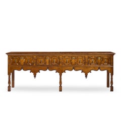 Baker Furniture Jacobean Style Oak, Burlwood and Brass Console Table Credenza
