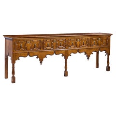 Baker Furniture Jacobean Style Oak, Burlwood and Brass Console Table Credenza