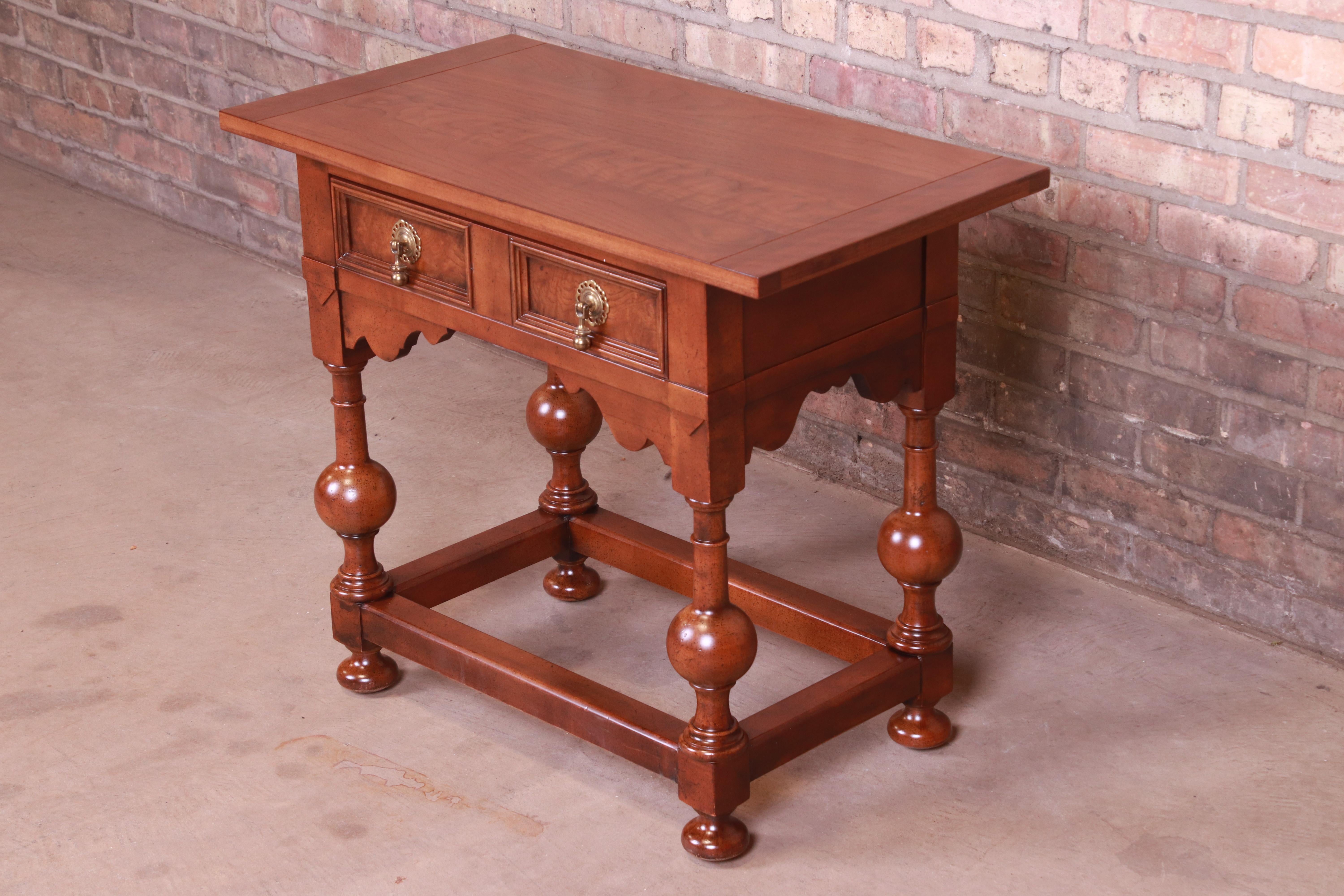 Baker Furniture Jacobean Walnut Side Table or Entry Table, Newly Refinished In Good Condition In South Bend, IN