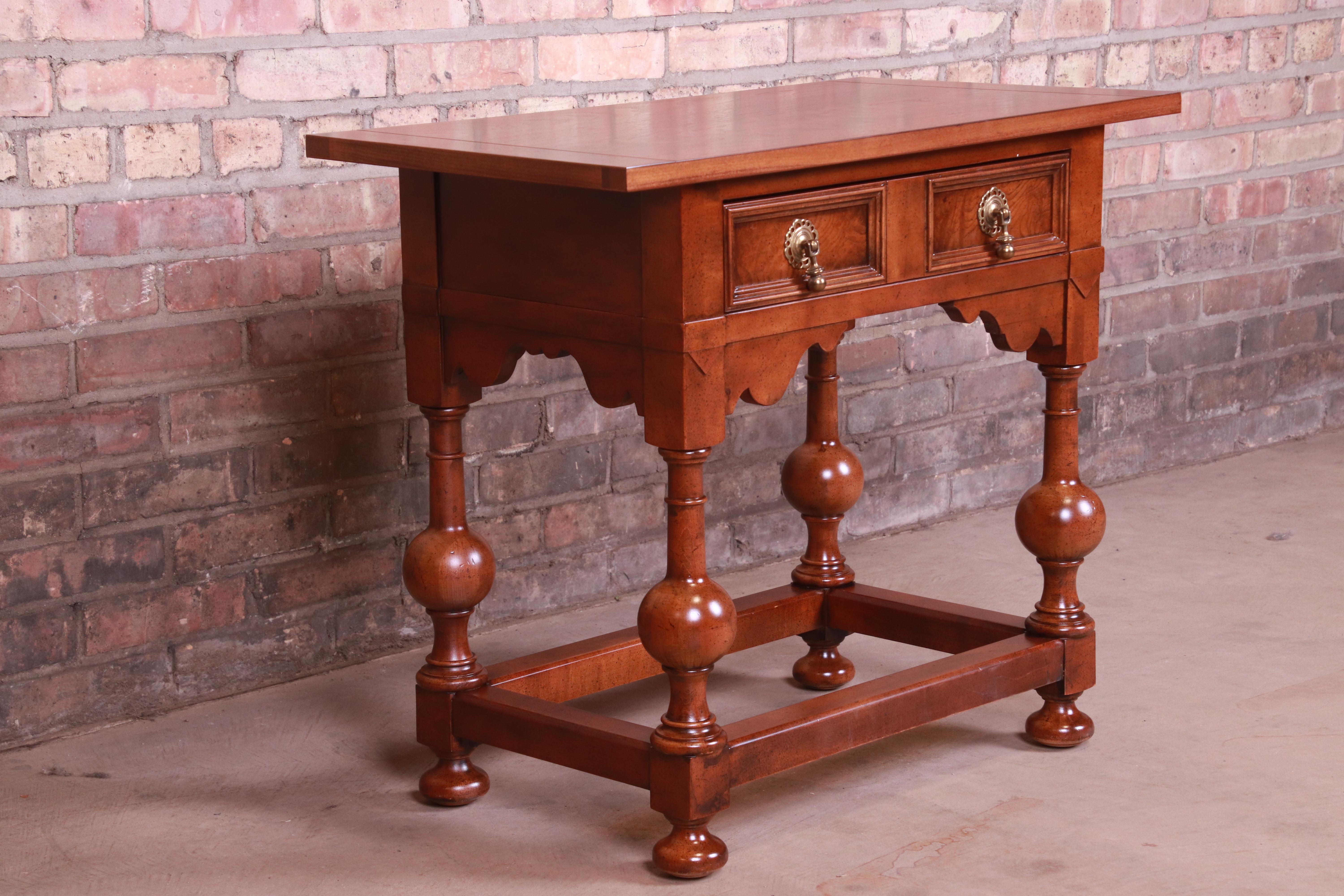 Brass Baker Furniture Jacobean Walnut Side Table or Entry Table, Newly Refinished