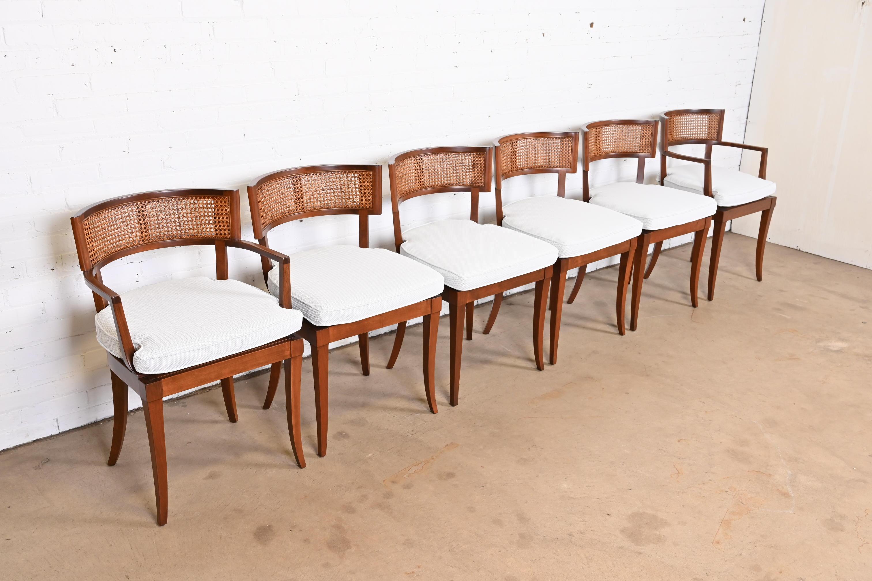 Mid-20th Century Baker Furniture Klismos Cherry and Cane Dining Chairs, Fully Restored