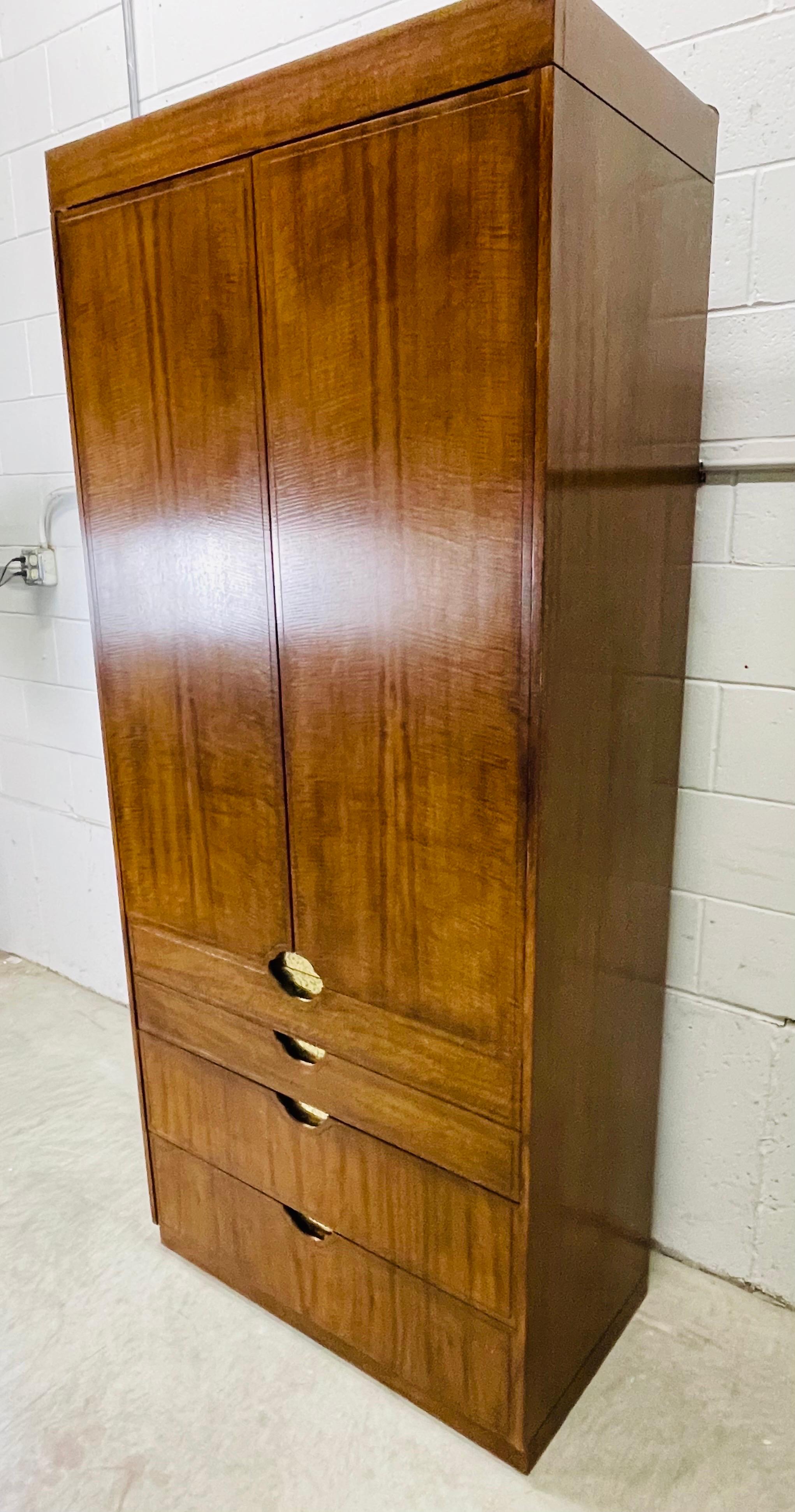 20th Century Baker Furniture Lacquered Armoire with Hammered Brass Pulls For Sale