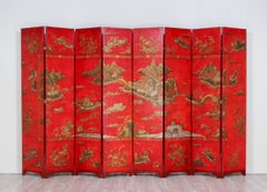 Baker Furniture Lacquered Coromandel Chinoiserie Screen
