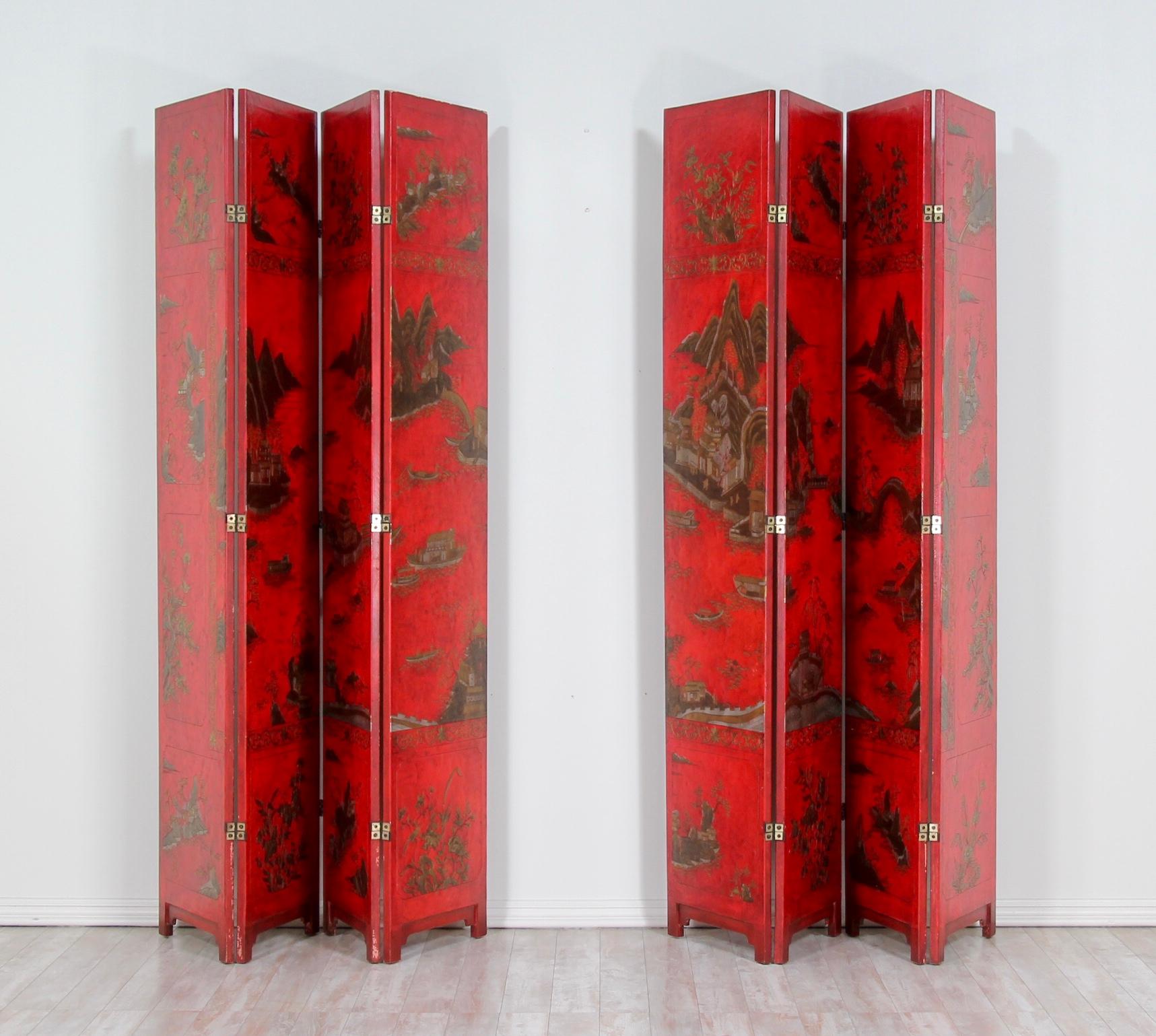 American Baker Furniture Lacquered Coromandel Chinoiserie Screen