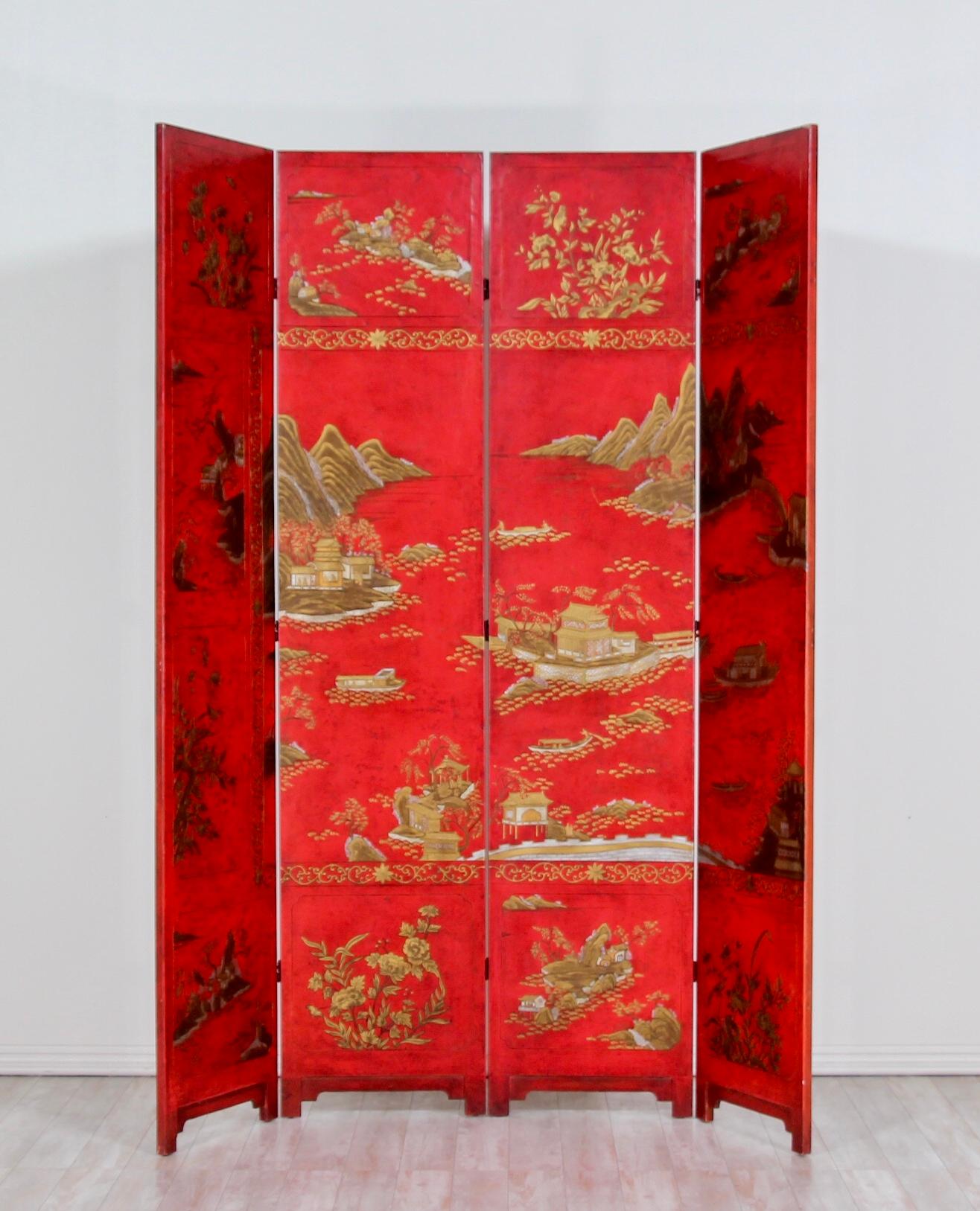 Baker Furniture Lacquered Coromandel Chinoiserie Screen In Good Condition In Los Angeles, CA