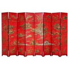 Baker Furniture Lacquered Coromandel Chinoiserie Screen