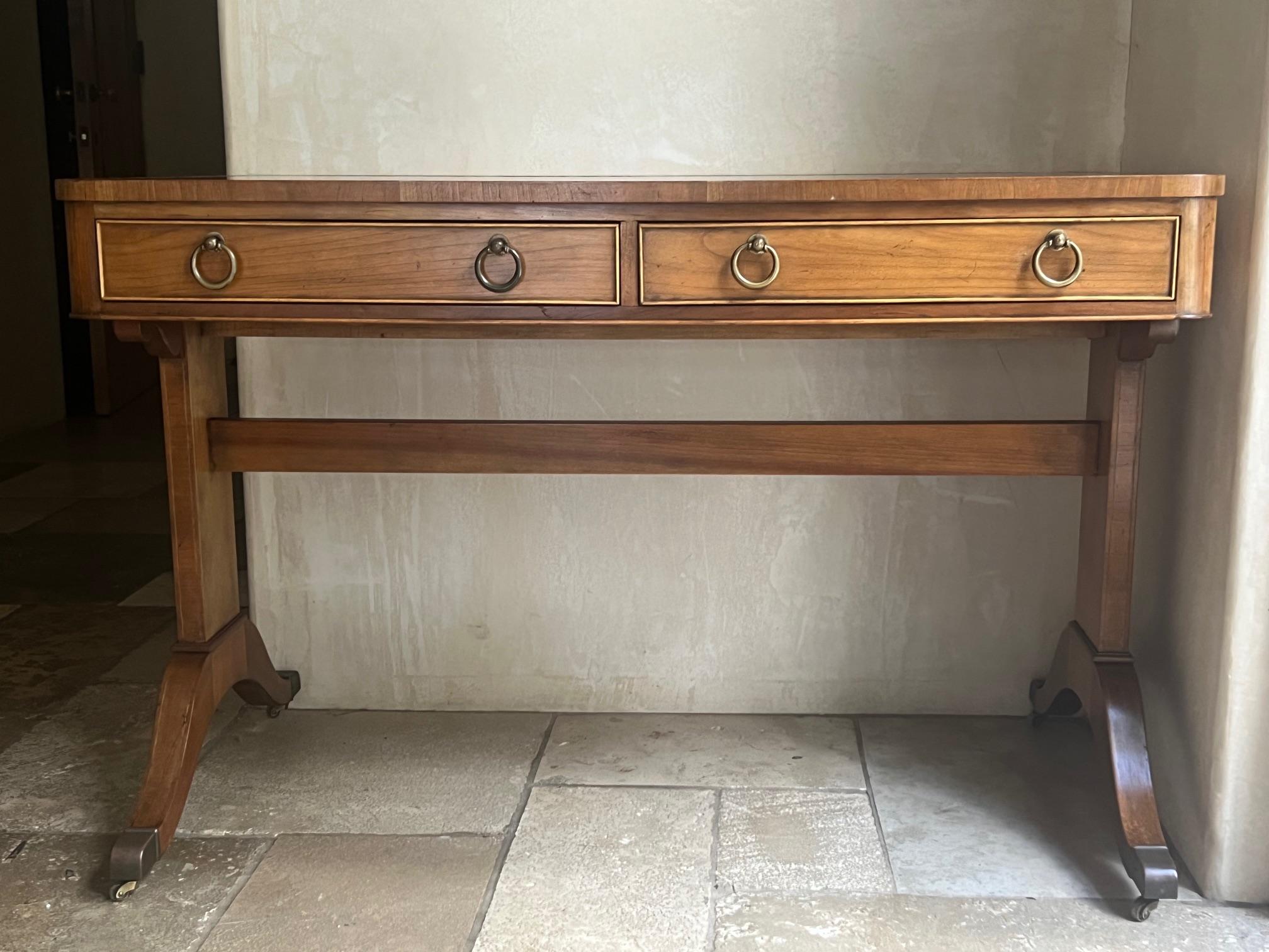 Baker Furniture Leather Top Writing Desk or Console Table c. 1960;s For Sale 3