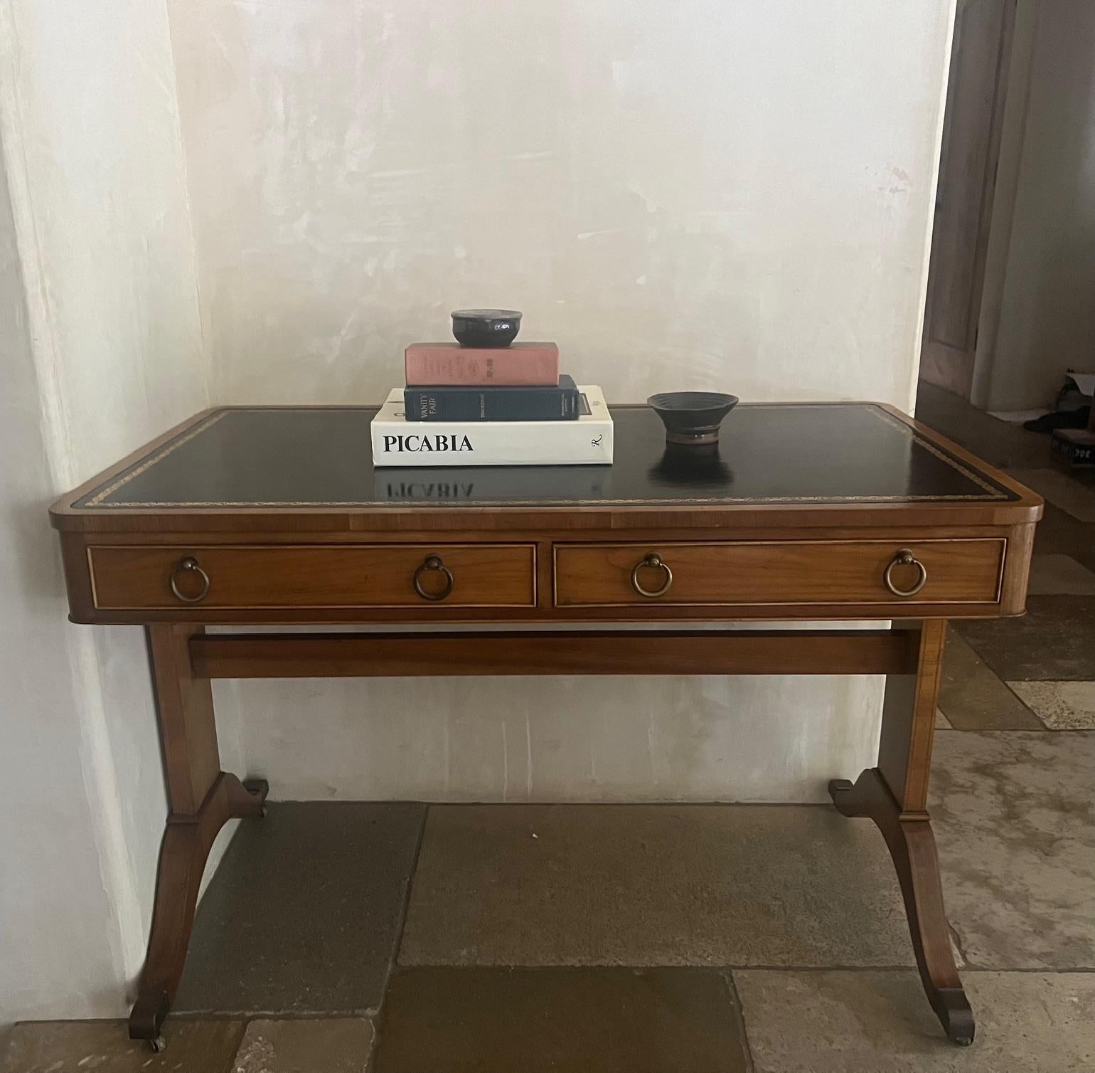 American Baker Furniture Leather Top Writing Desk or Console Table c. 1960;s For Sale