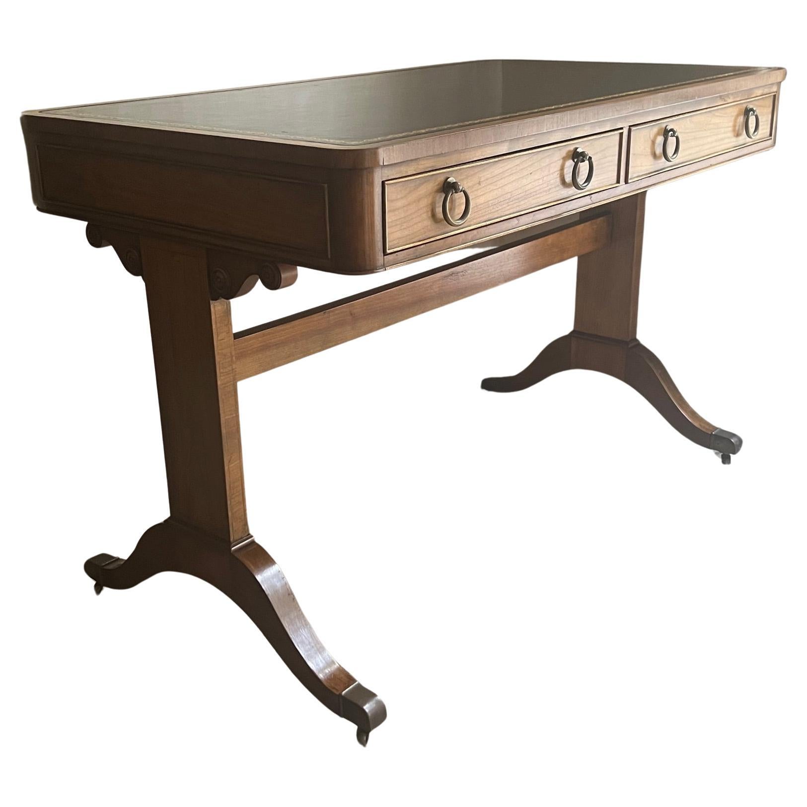 Carved Baker Furniture Leather Top Writing Desk or Console Table c. 1960;s For Sale