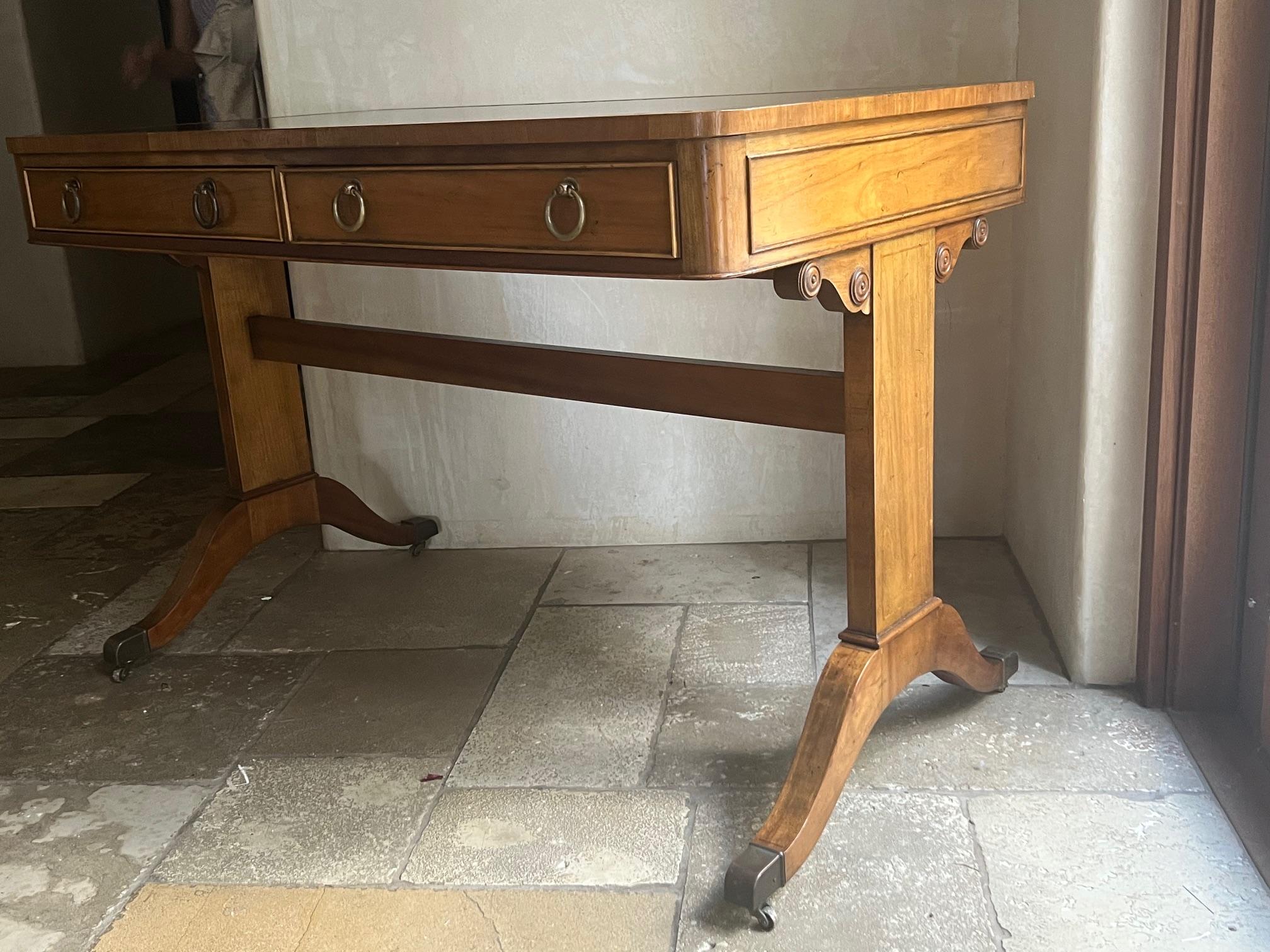 Maple Baker Furniture Leather Top Writing Desk or Console Table c. 1960;s For Sale