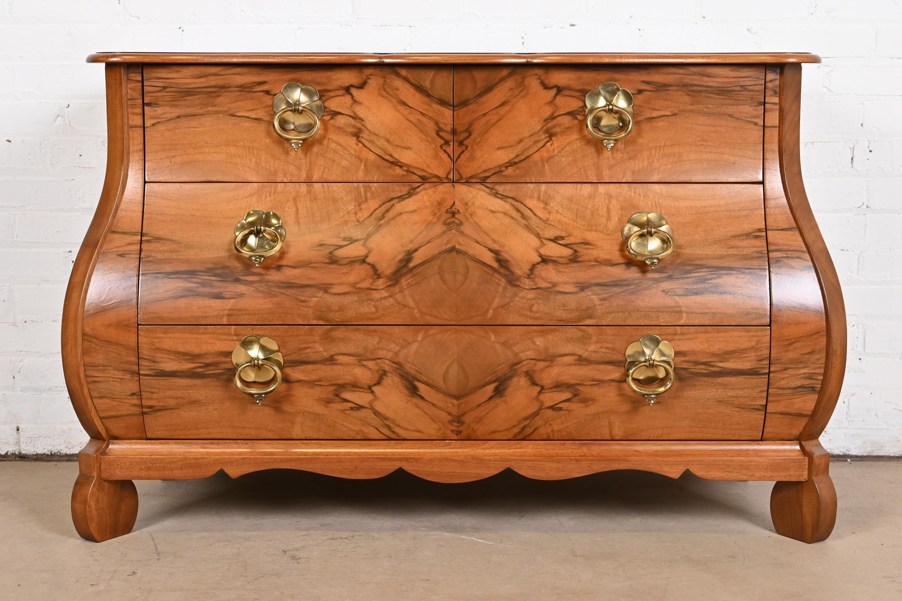 American Baker Furniture Louis XV Burled Walnut Bombay Chest or Commode, Newly Refinished For Sale