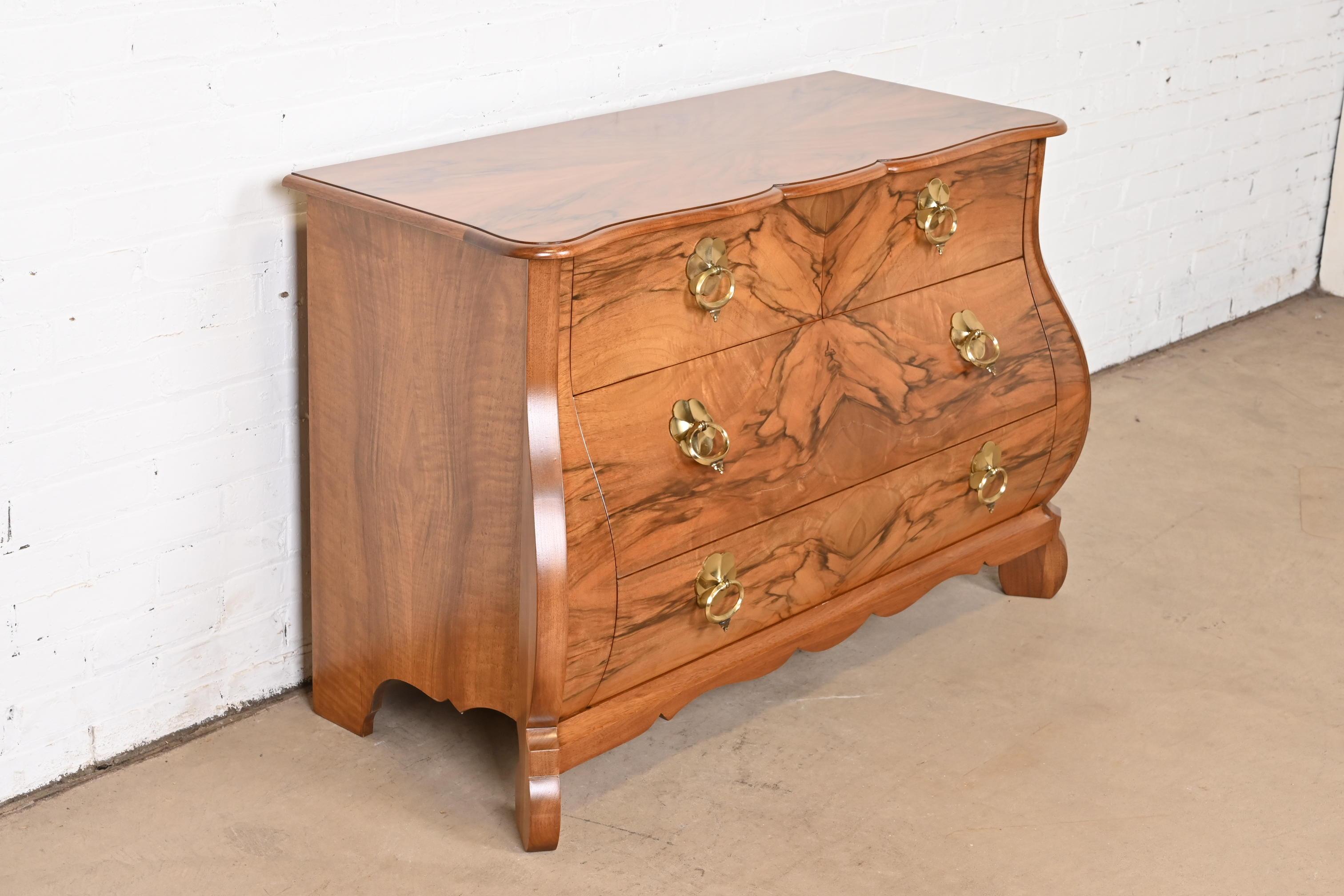 Baker Furniture Louis XV Burled Walnut Bombay Chest or Commode, Newly Refinished For Sale 1