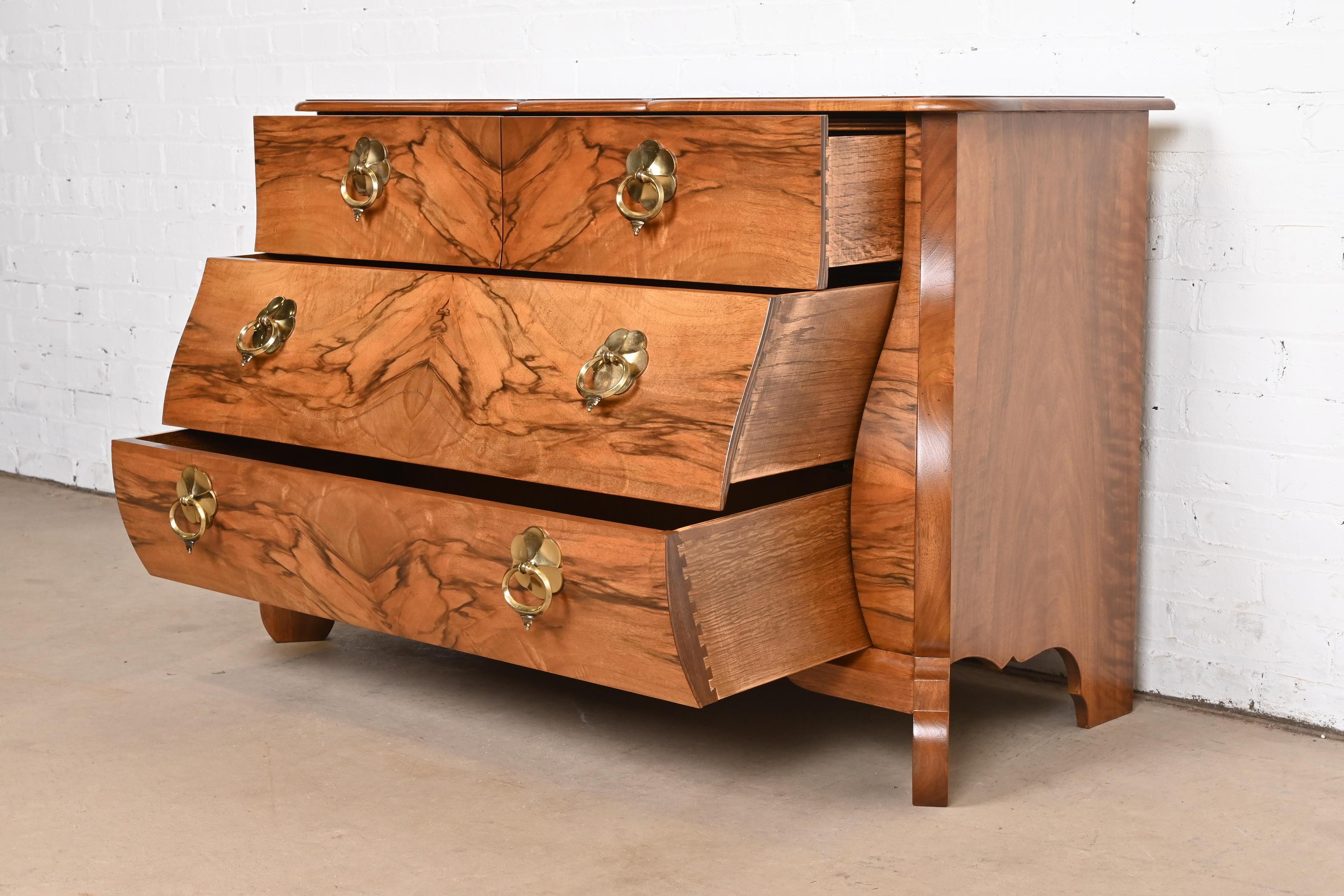 Baker Furniture Louis XV Burled Walnut Bombay Chest or Commode, Newly Refinished For Sale 3