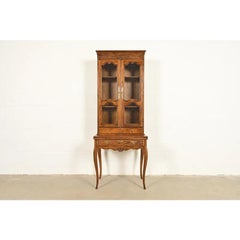Baker Furniture Louis XV Oak Secretary Desk With Bookcase Hutch, Circa 1960s