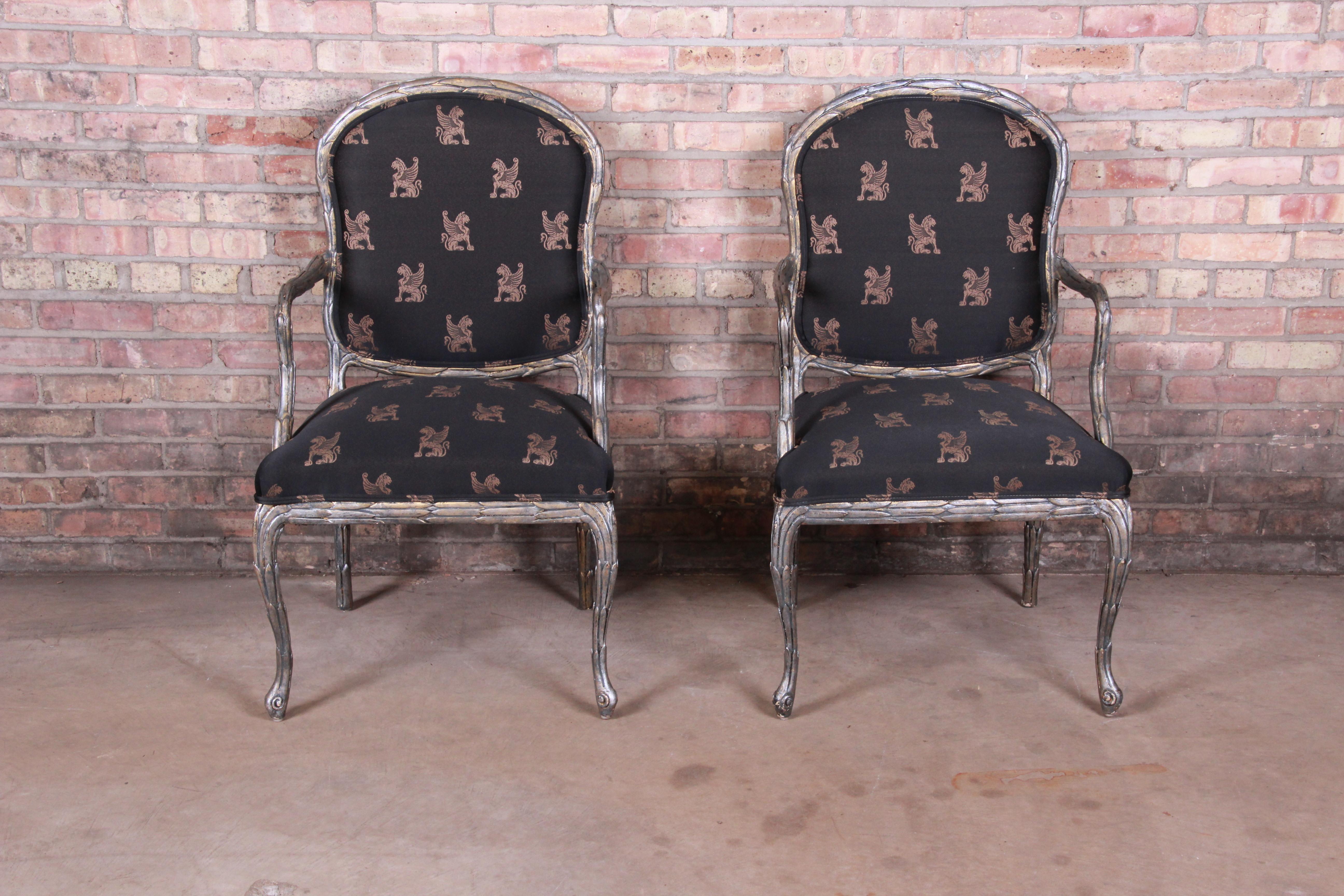 American Baker Furniture Louis XV Silver Gilt Fauteuils, Pair For Sale