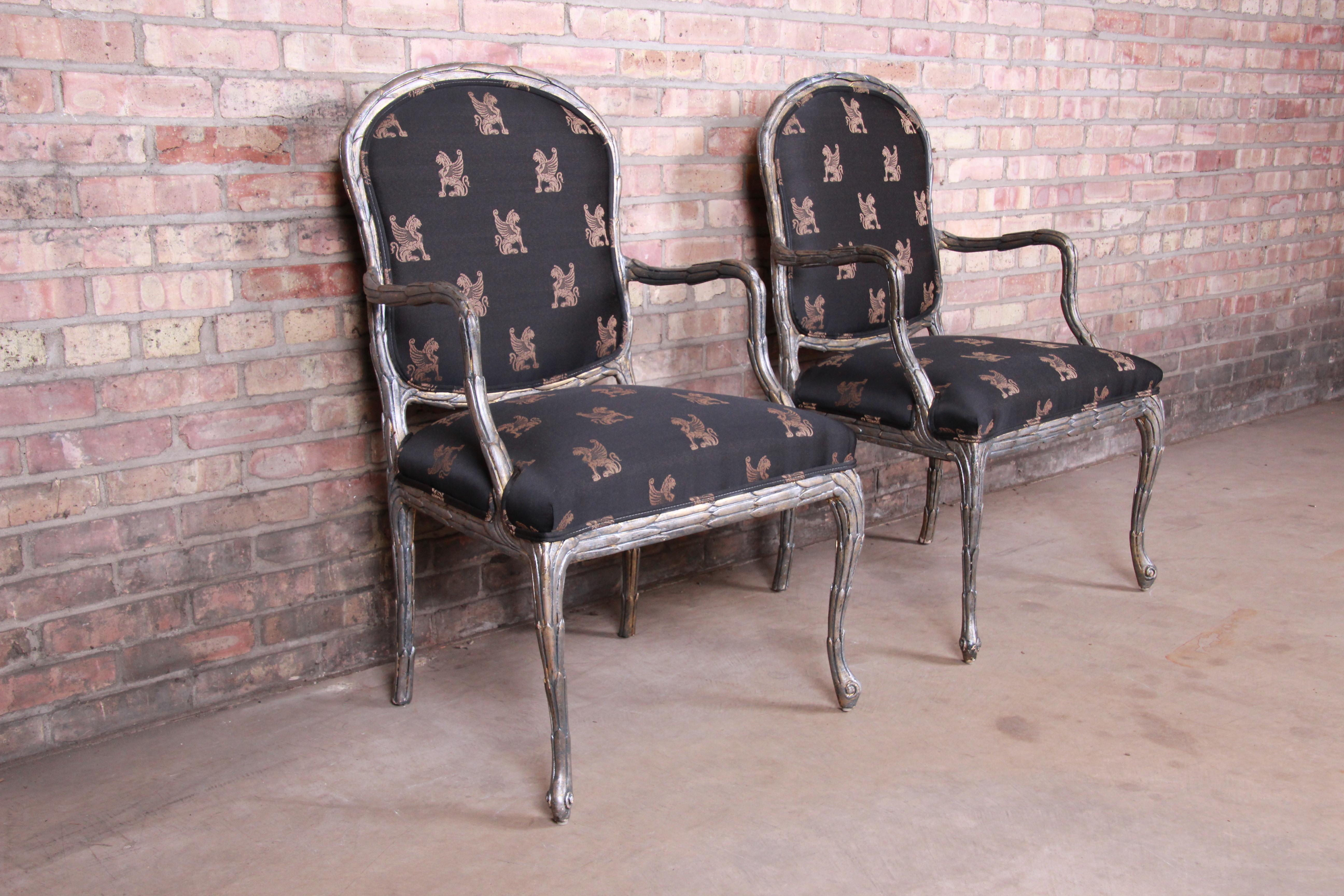 Baker Furniture Louis XV Silver Gilt Fauteuils, Pair In Good Condition For Sale In South Bend, IN