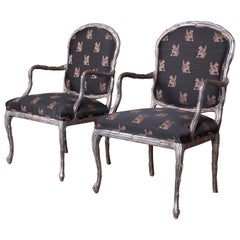 Used Baker Furniture Louis XV Silver Gilt Fauteuils, Pair