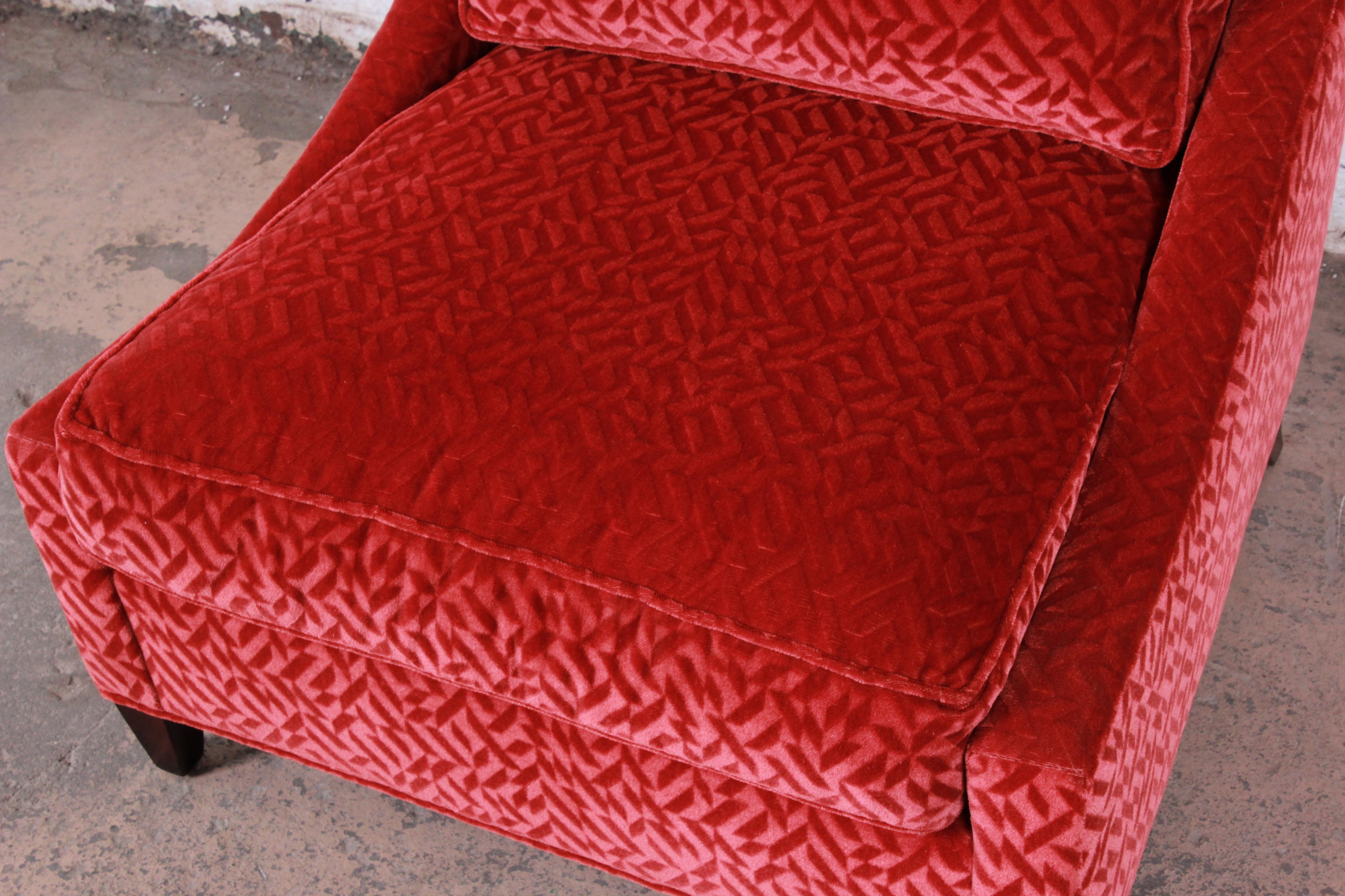American Baker Furniture Lounge Chair in Red Velvet Upholstery
