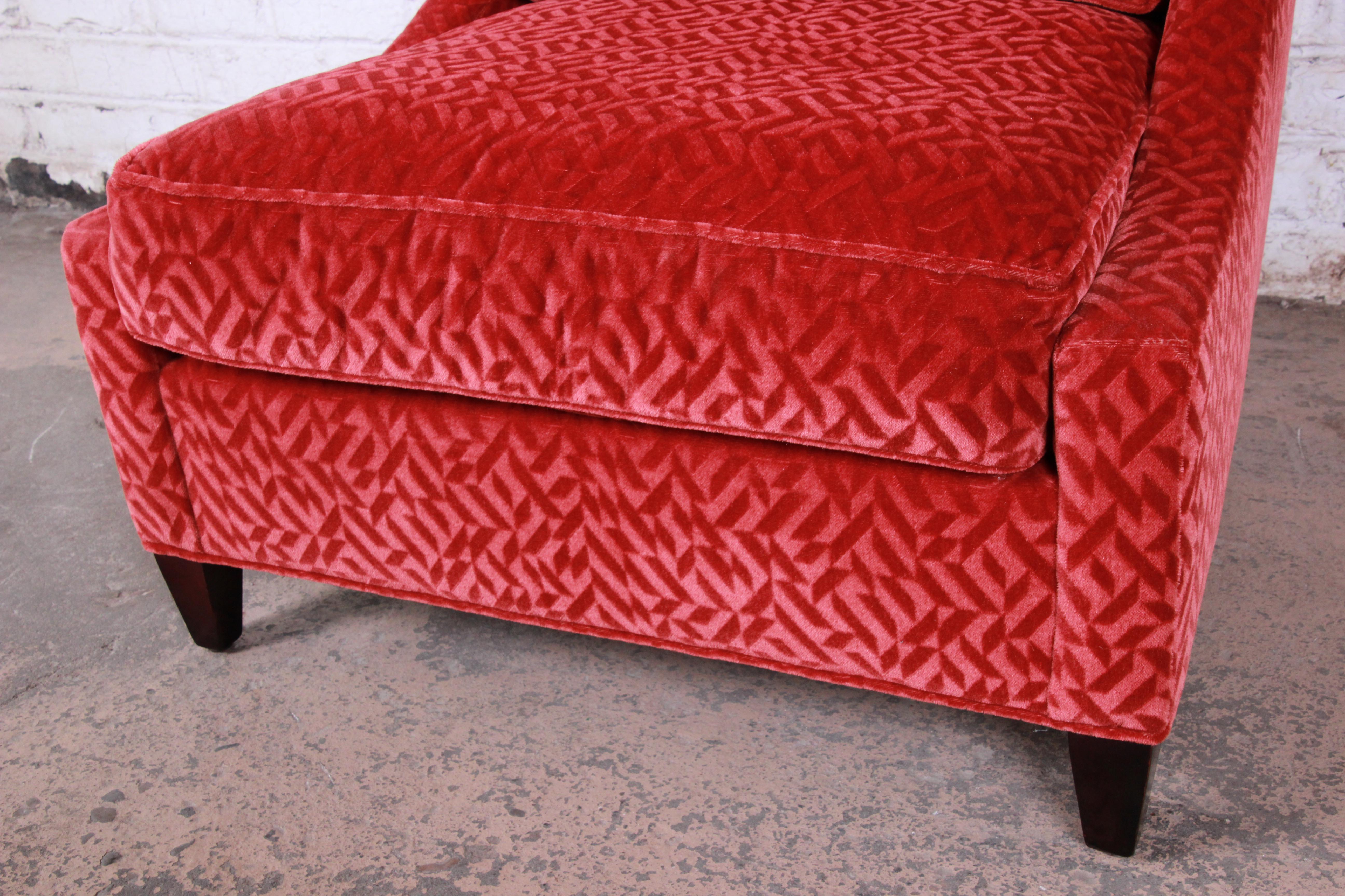 Baker Furniture Lounge Chair in Red Velvet Upholstery In Good Condition In South Bend, IN