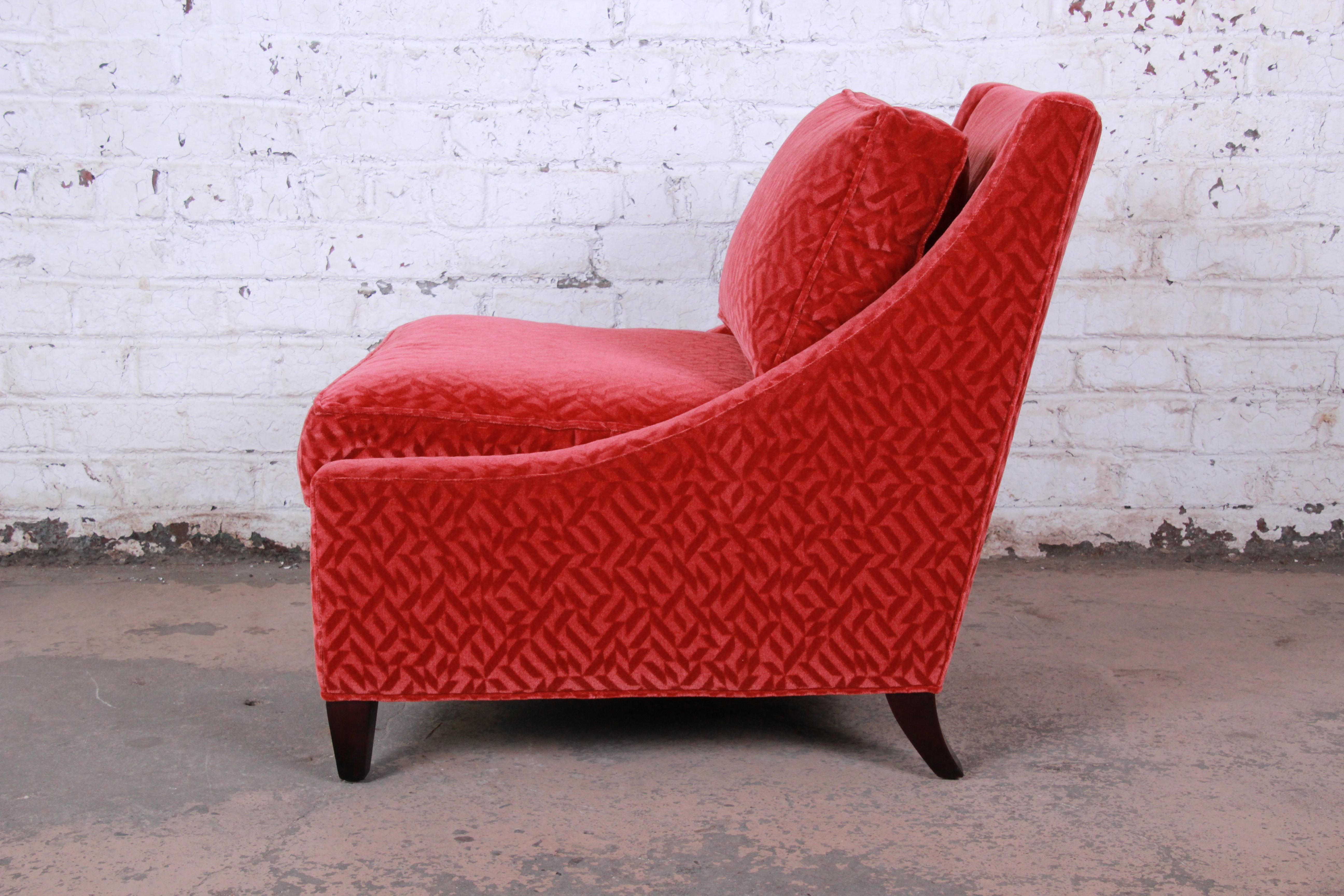 Contemporary Baker Furniture Lounge Chair in Red Velvet Upholstery