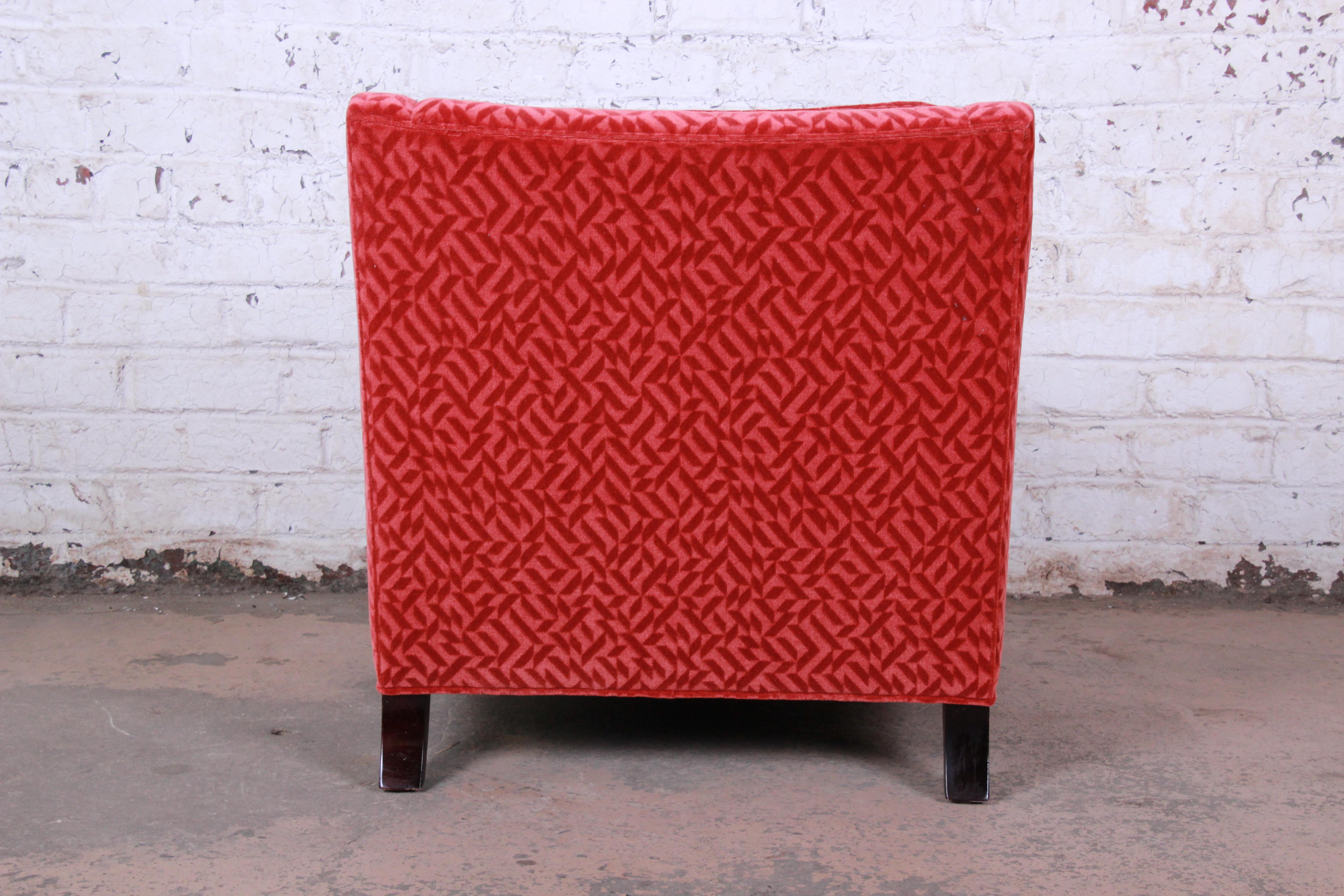 Baker Furniture Lounge Chair in Red Velvet Upholstery 1