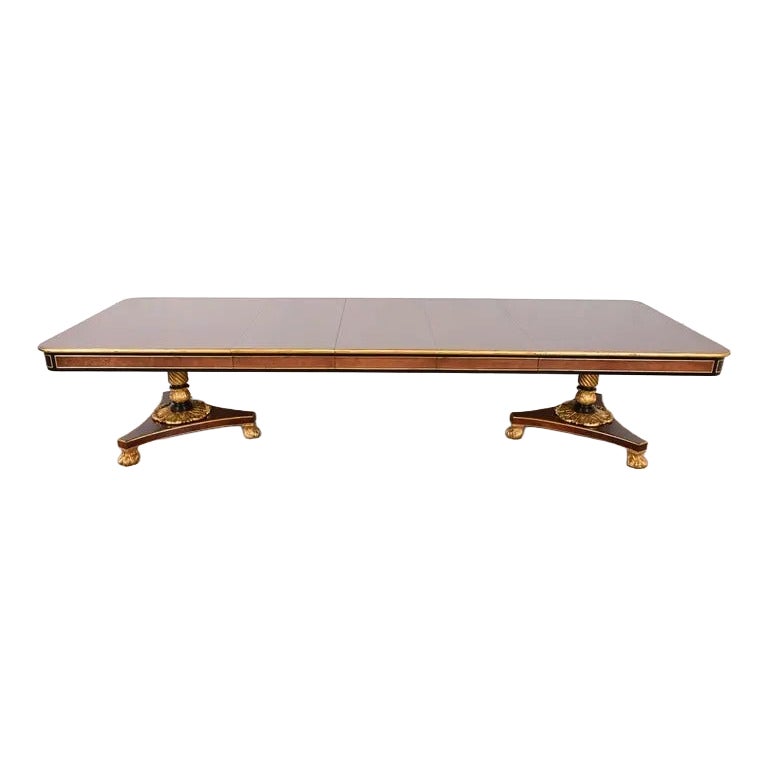 Baker Furniture Mahogan Double Pedestal Extension Dining Table, Newly Restored