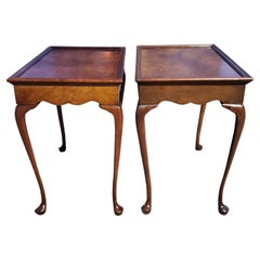 Vintage Baker Furniture mahogany and Burl Walnut Queen Anne Side Tables, C.1950s, a Pair