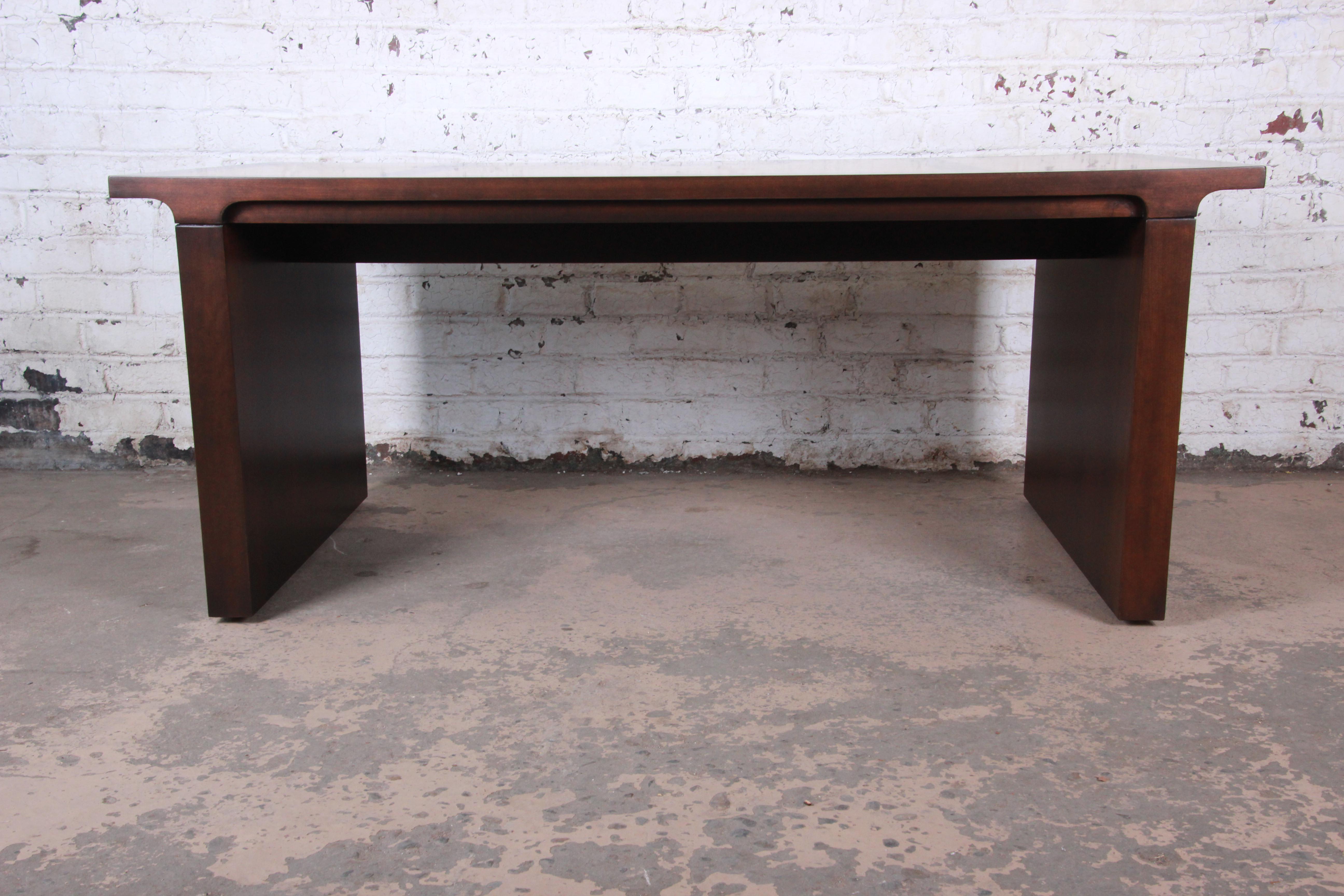Baker Furniture Mahogany and Burl Wood Executive Desk, Newly Restored 5