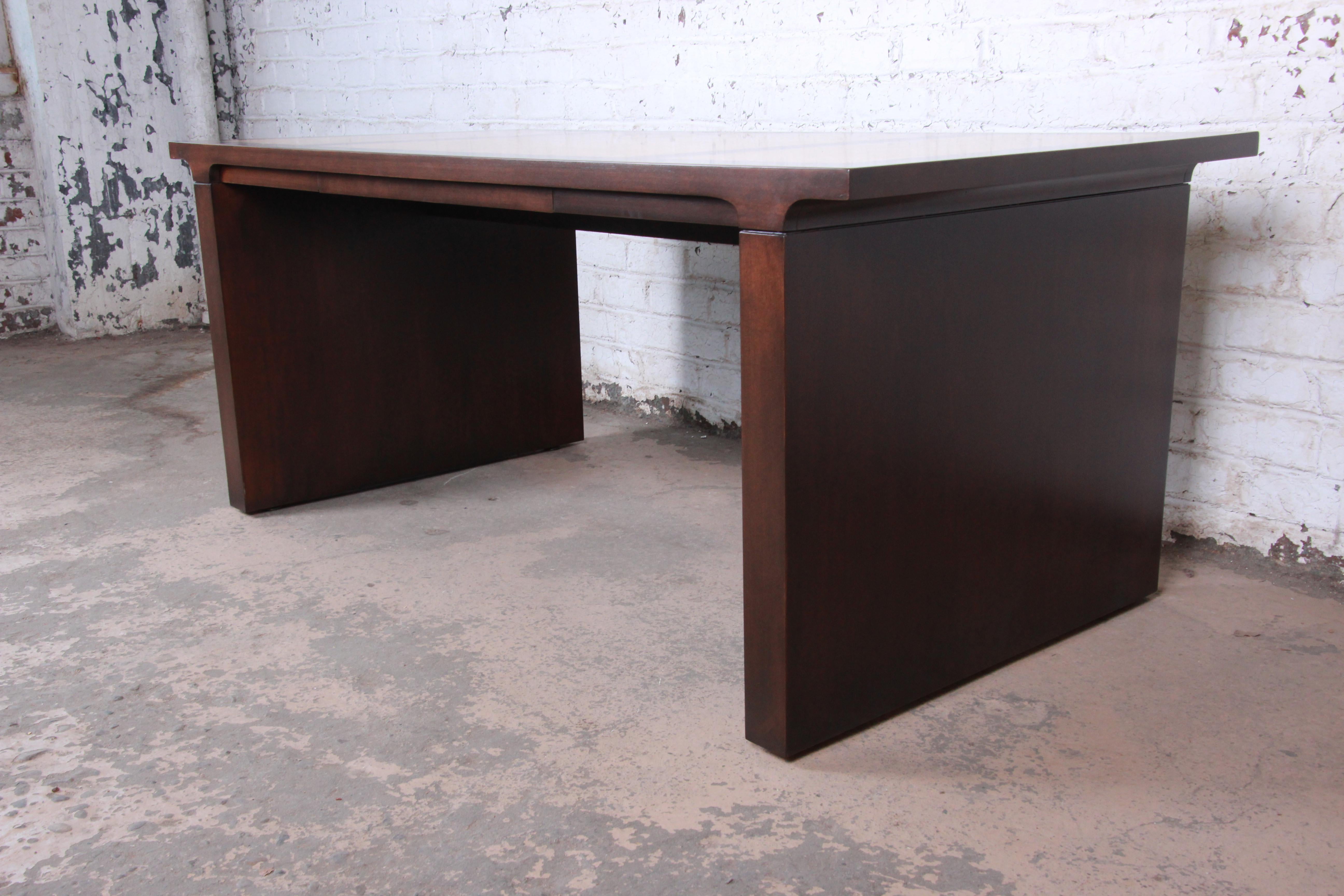 Baker Furniture Mahogany and Burl Wood Executive Desk, Newly Restored 1