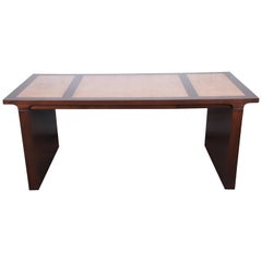 Baker Furniture Mahogany and Burl Wood Executive Desk, Newly Restored
