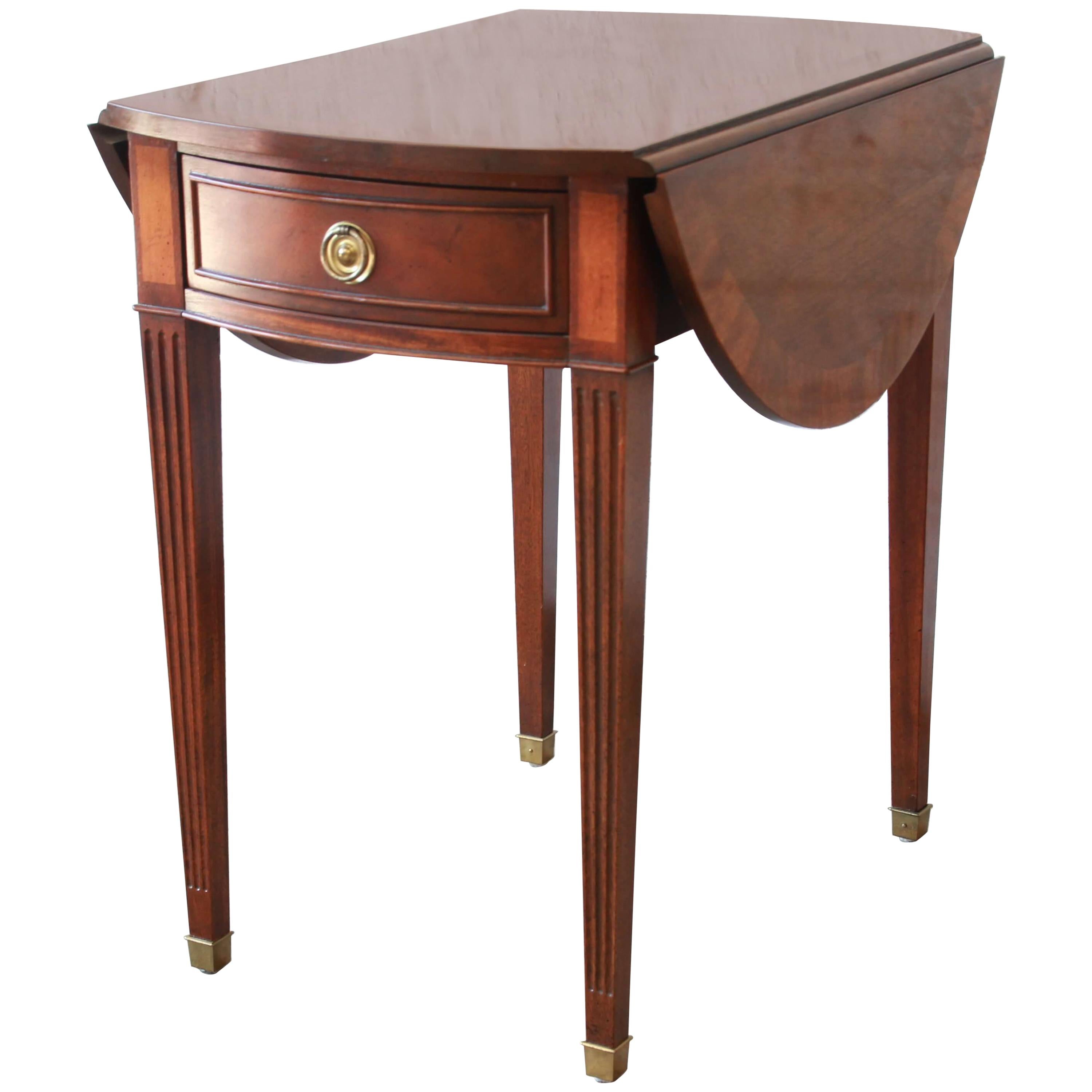 Baker Furniture Mahogany and Inlaid Satinwood Drop-Leaf Side Table