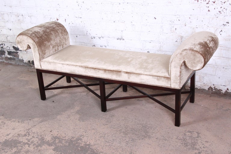 Baker Furniture Mahogany And Velvet Upholstered Bench At 1stdibs