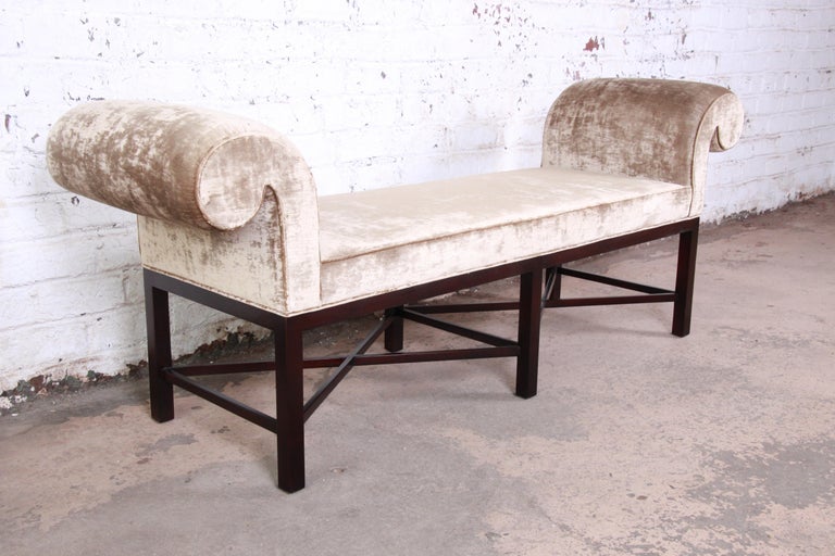 Baker Furniture Mahogany And Velvet Upholstered Bench At 1stdibs