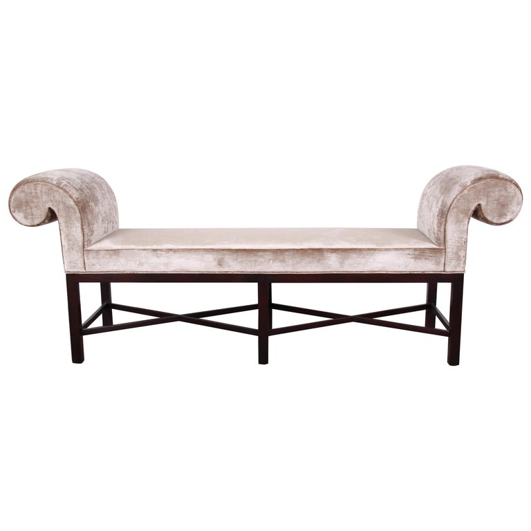 Baker Furniture Mahogany And Velvet Upholstered Bench For Sale At