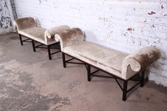 Baker Furniture Mahogany and Velvet Window Benches, Two Available