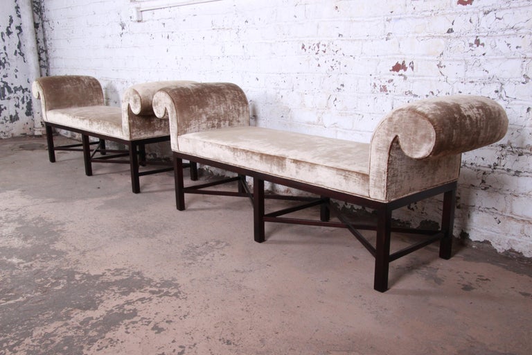 Baker Furniture Mahogany and Velvet Window Benches, Two ...