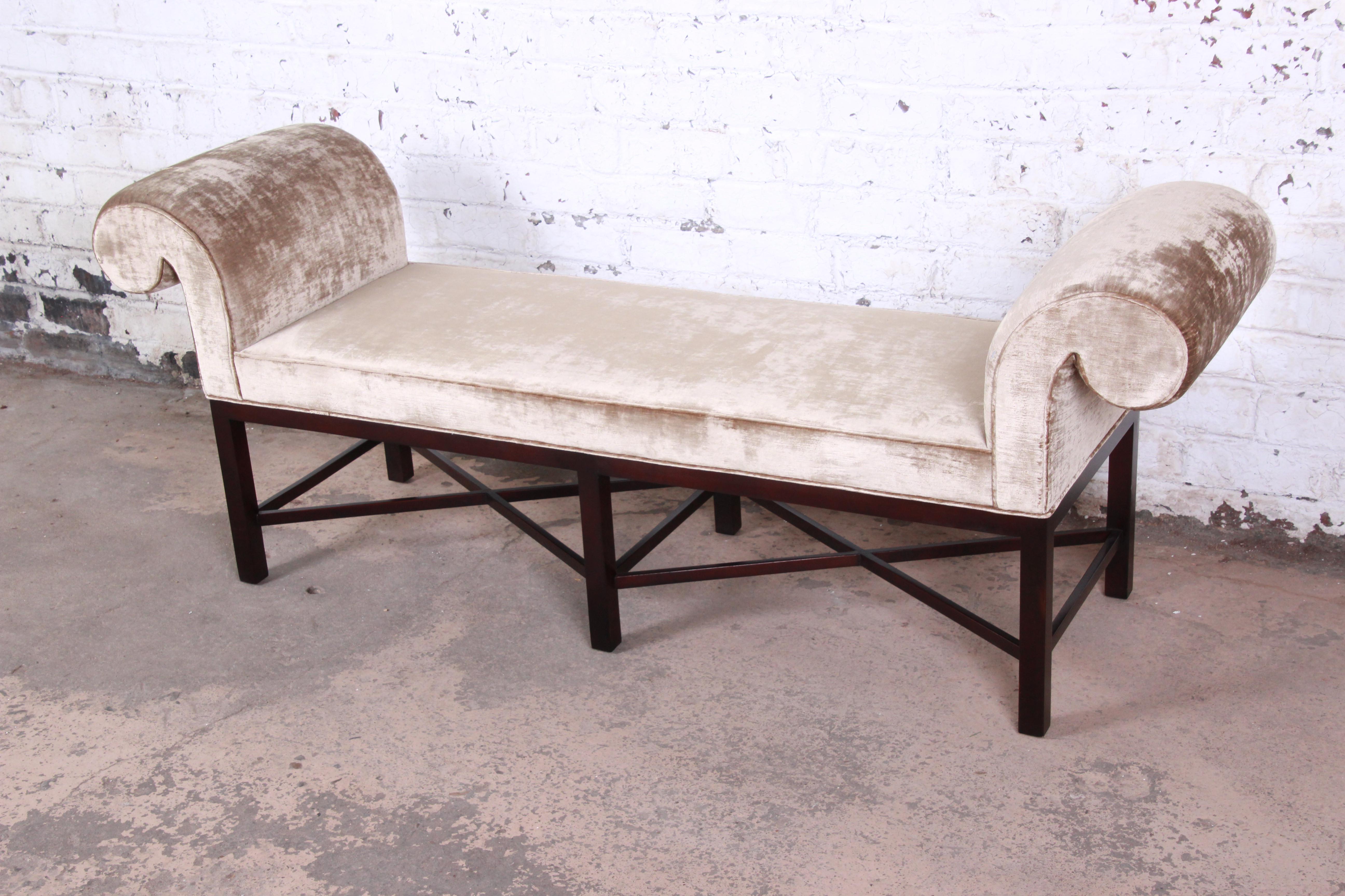 Contemporary Baker Furniture Mahogany and Velvet Window Benches, Two Available