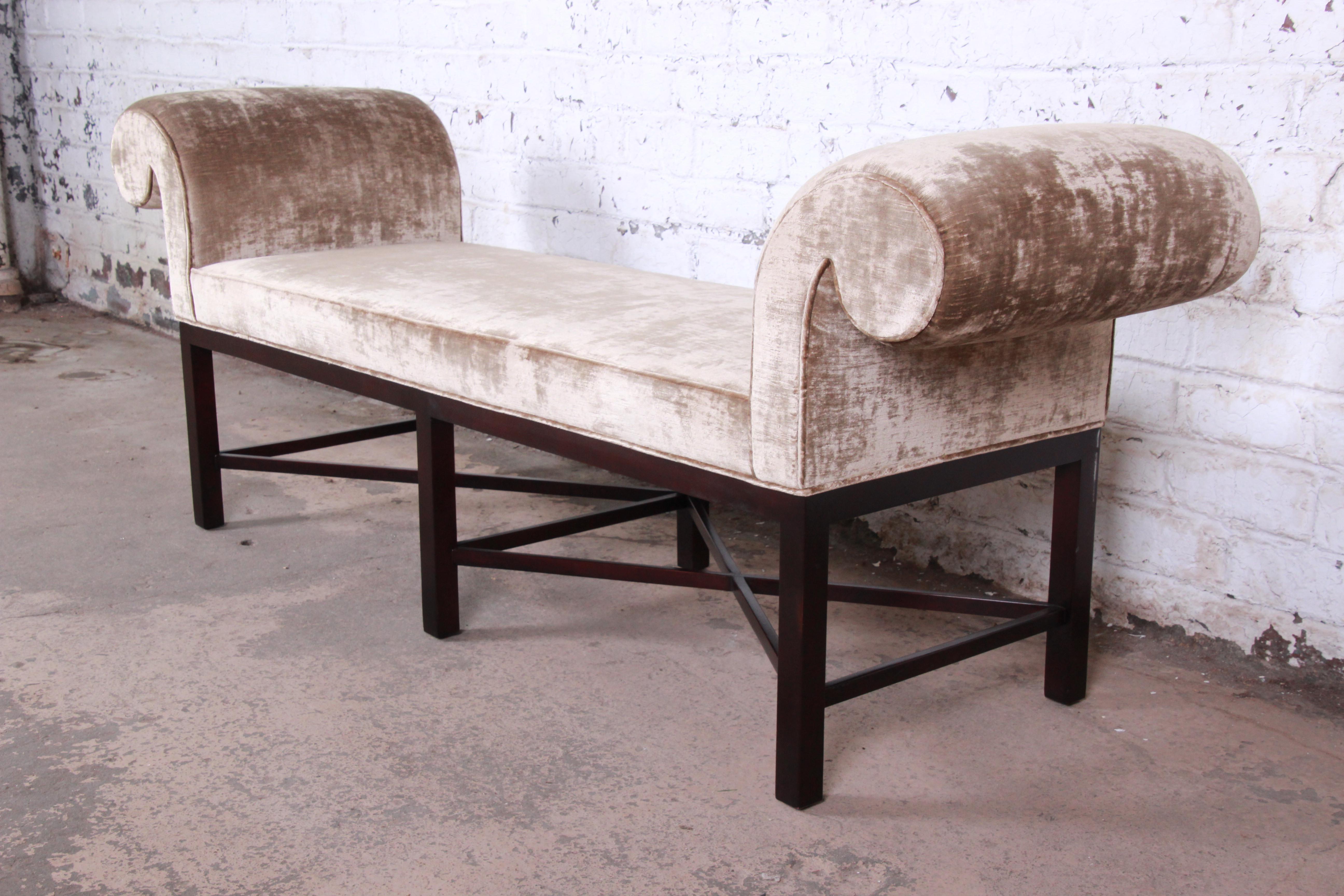 Baker Furniture Mahogany and Velvet Window Benches, Two Available 1