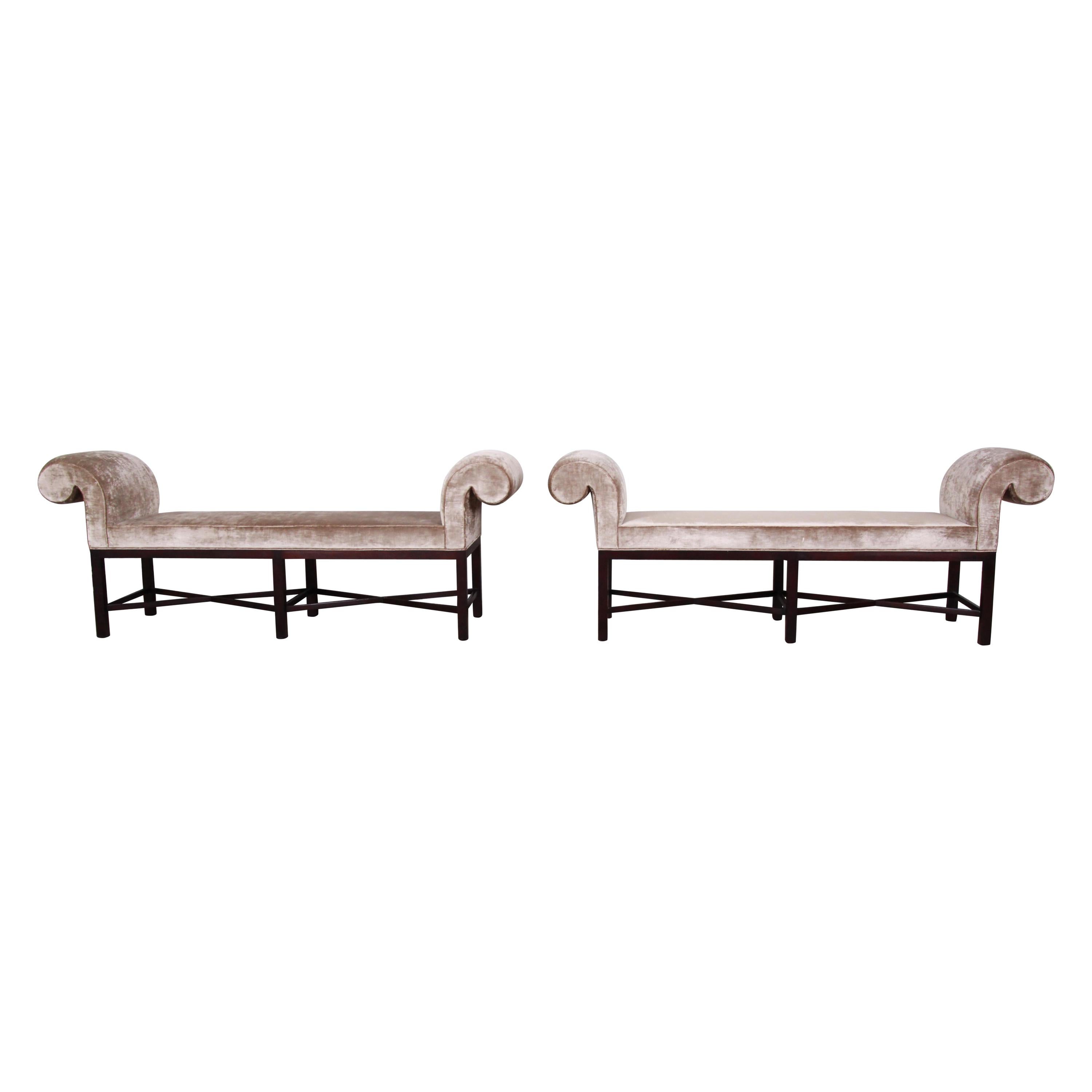 Baker Furniture Mahogany and Velvet Window Benches, Two Available