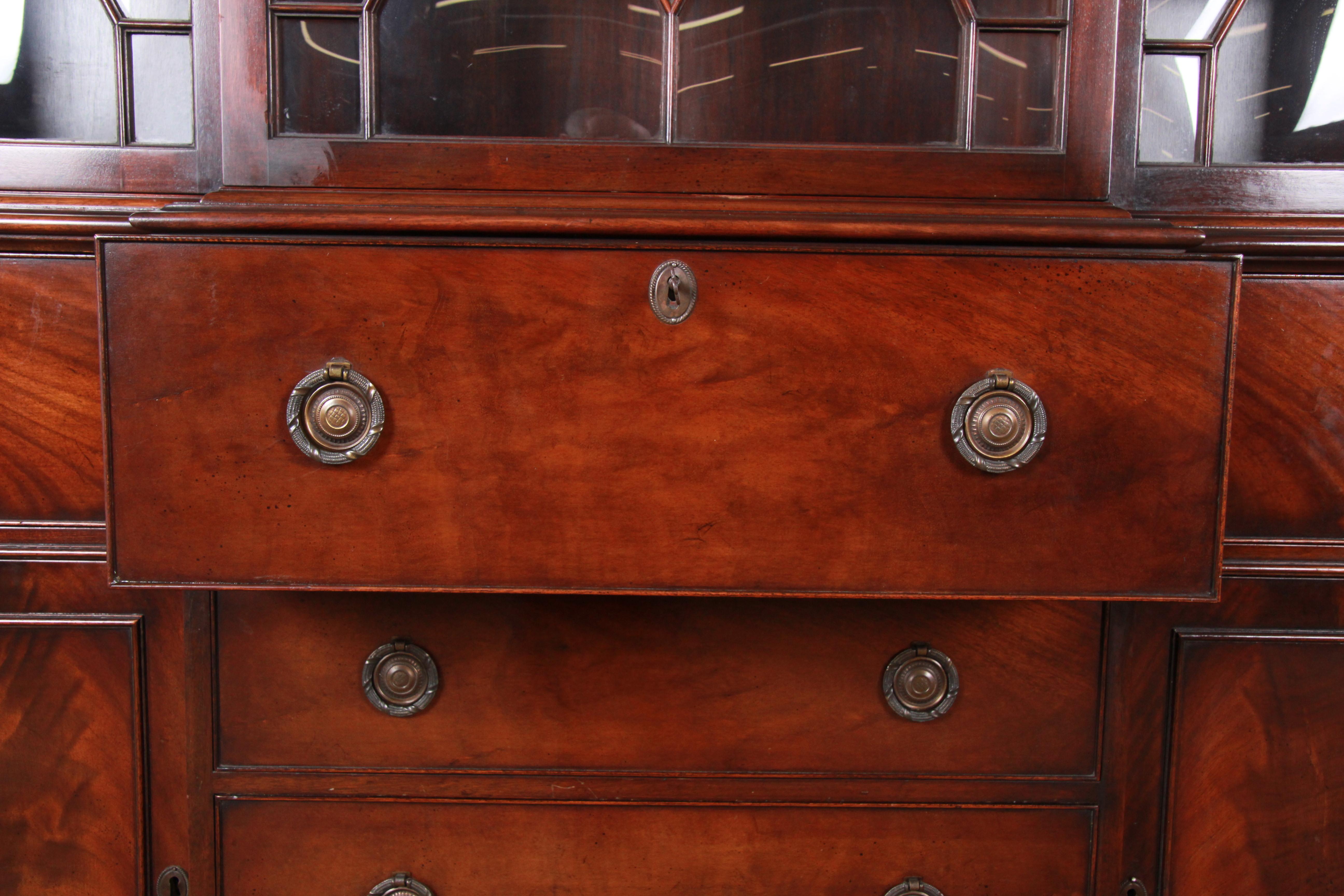 Baker Furniture Mahogany Breakfront Bookcase Cabinet with Secretary Desk, 1940s 1