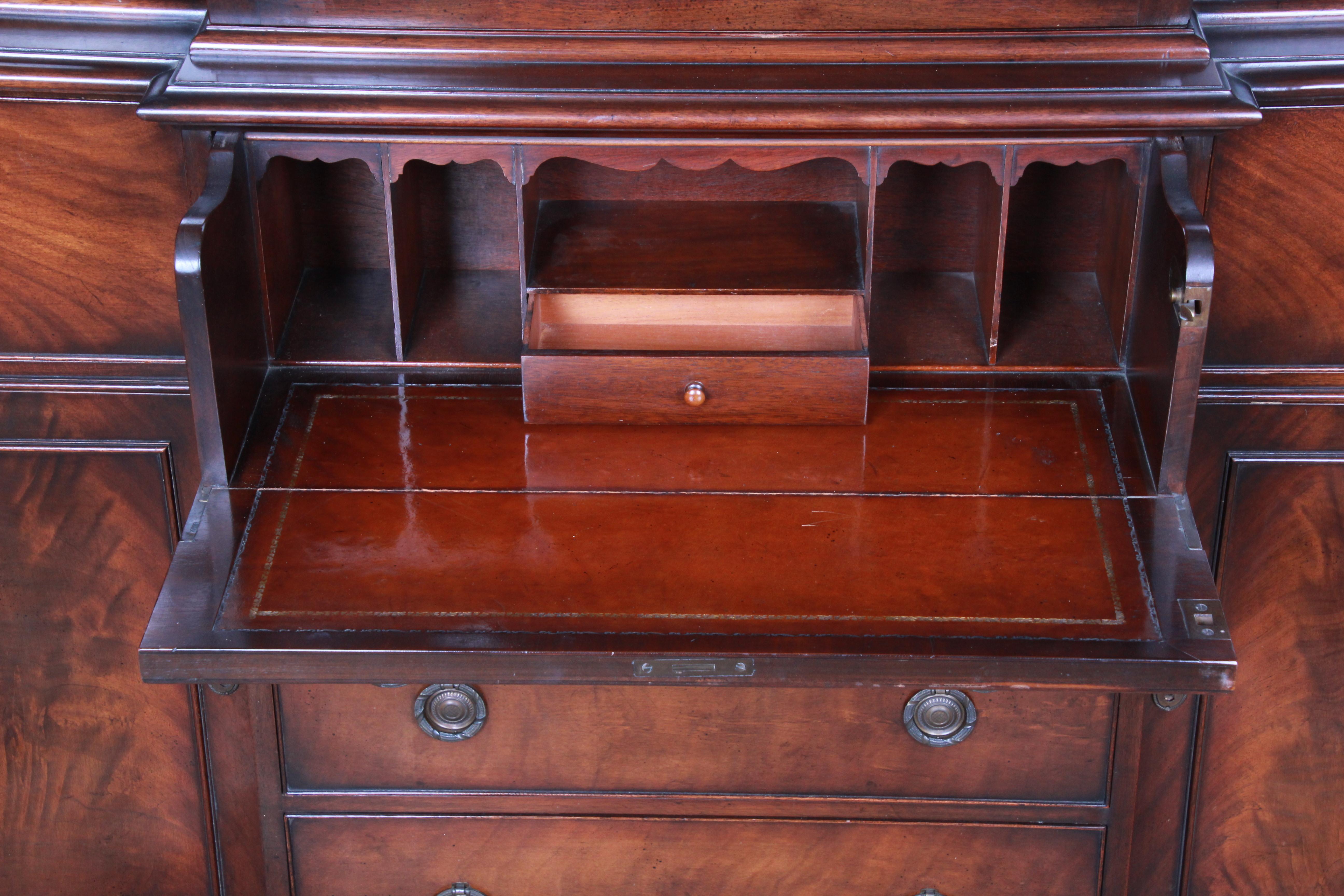 Baker Furniture Mahogany Breakfront Bookcase Cabinet with Secretary Desk, 1940s 2