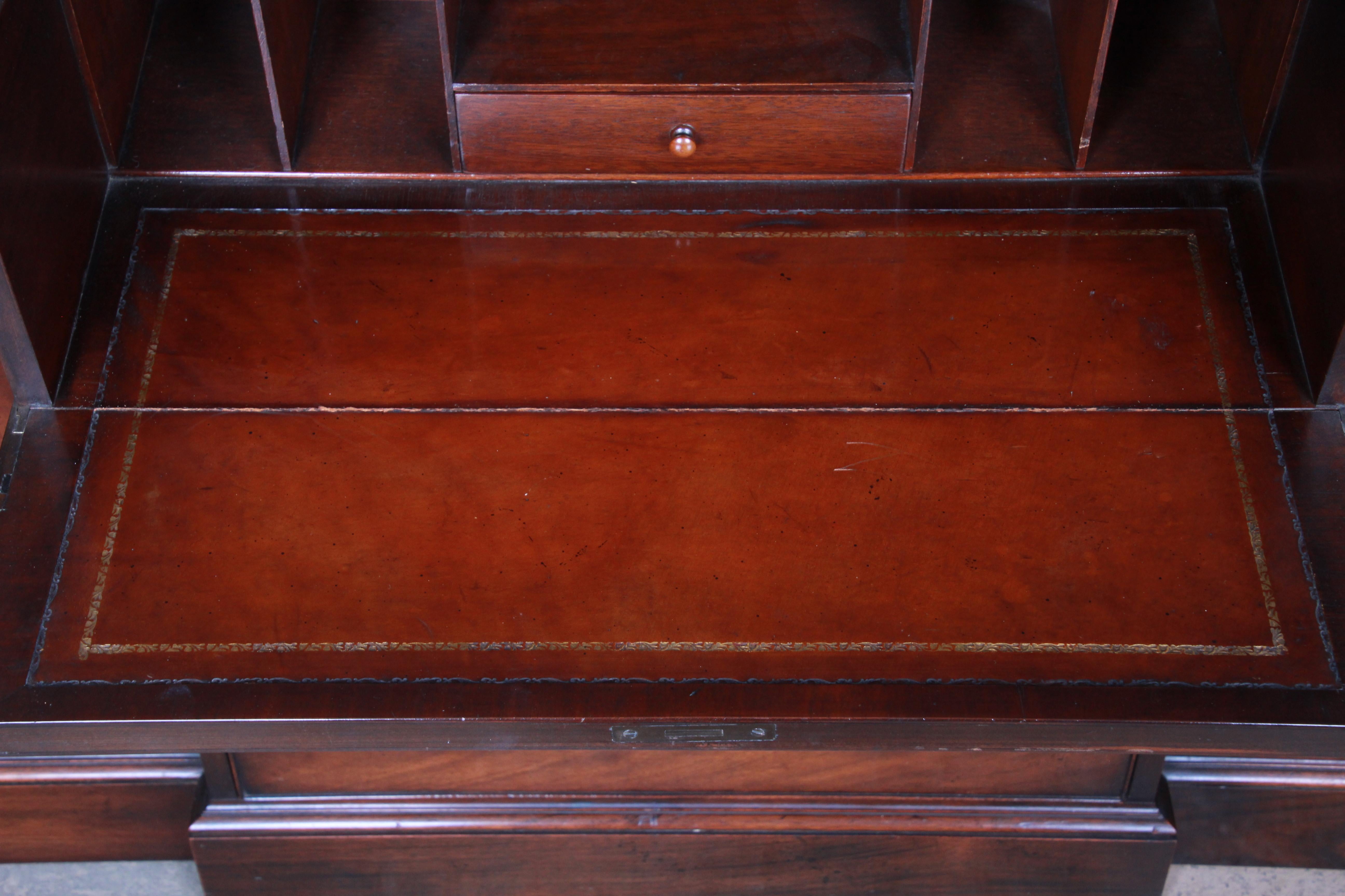 Baker Furniture Mahogany Breakfront Bookcase Cabinet with Secretary Desk, 1940s 3